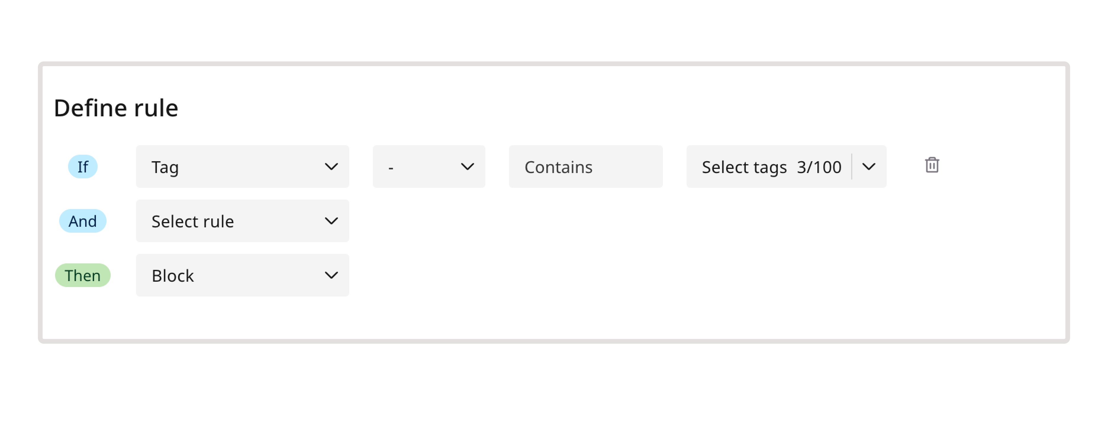 A sample definition of a rule with tag condition