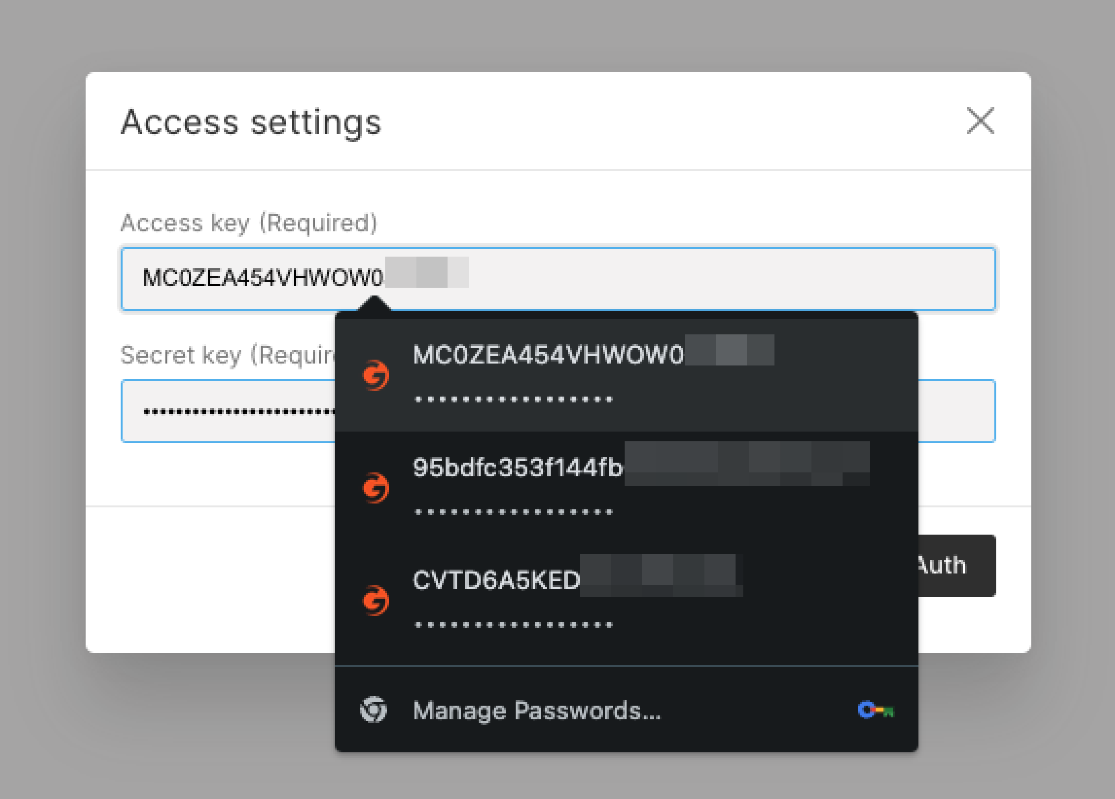 Manage passwords browser functionality