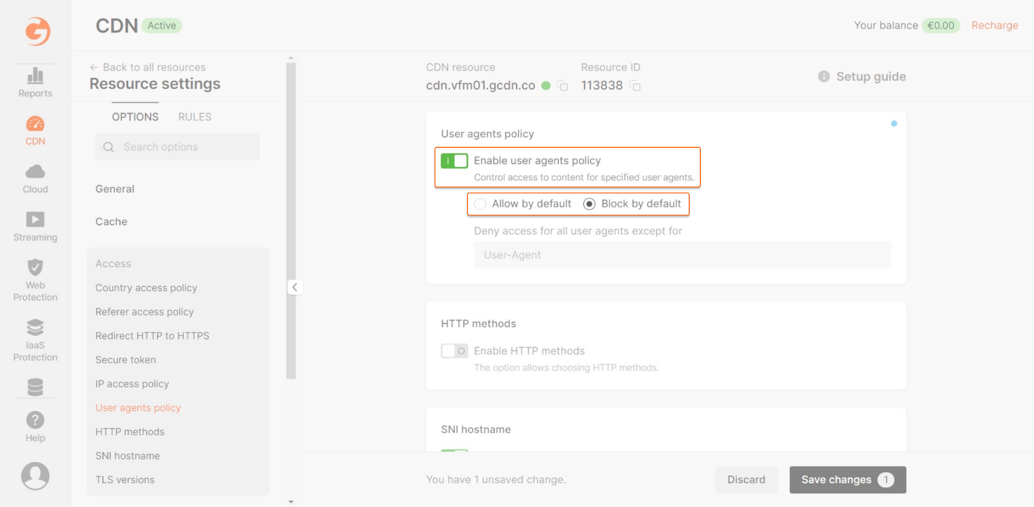 Enable user agents policy