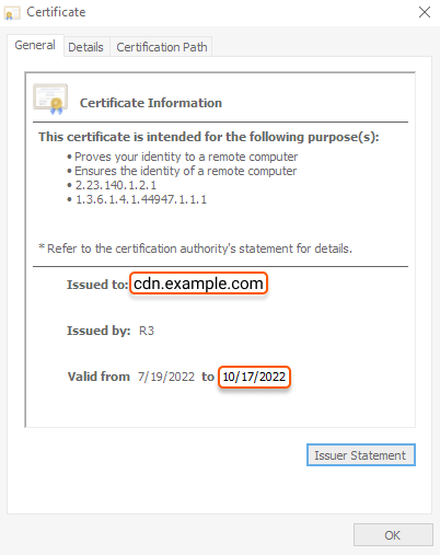 Certificate information in the browser