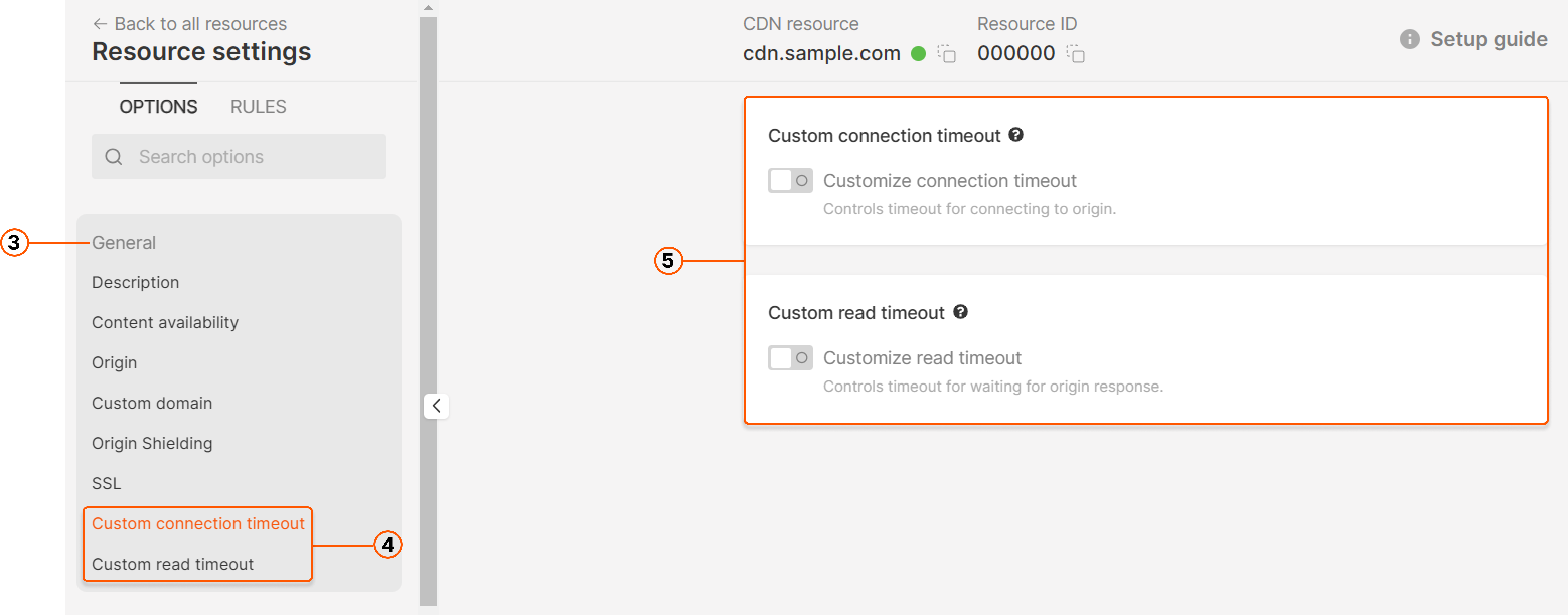 Resource settings with custom timeouts section open