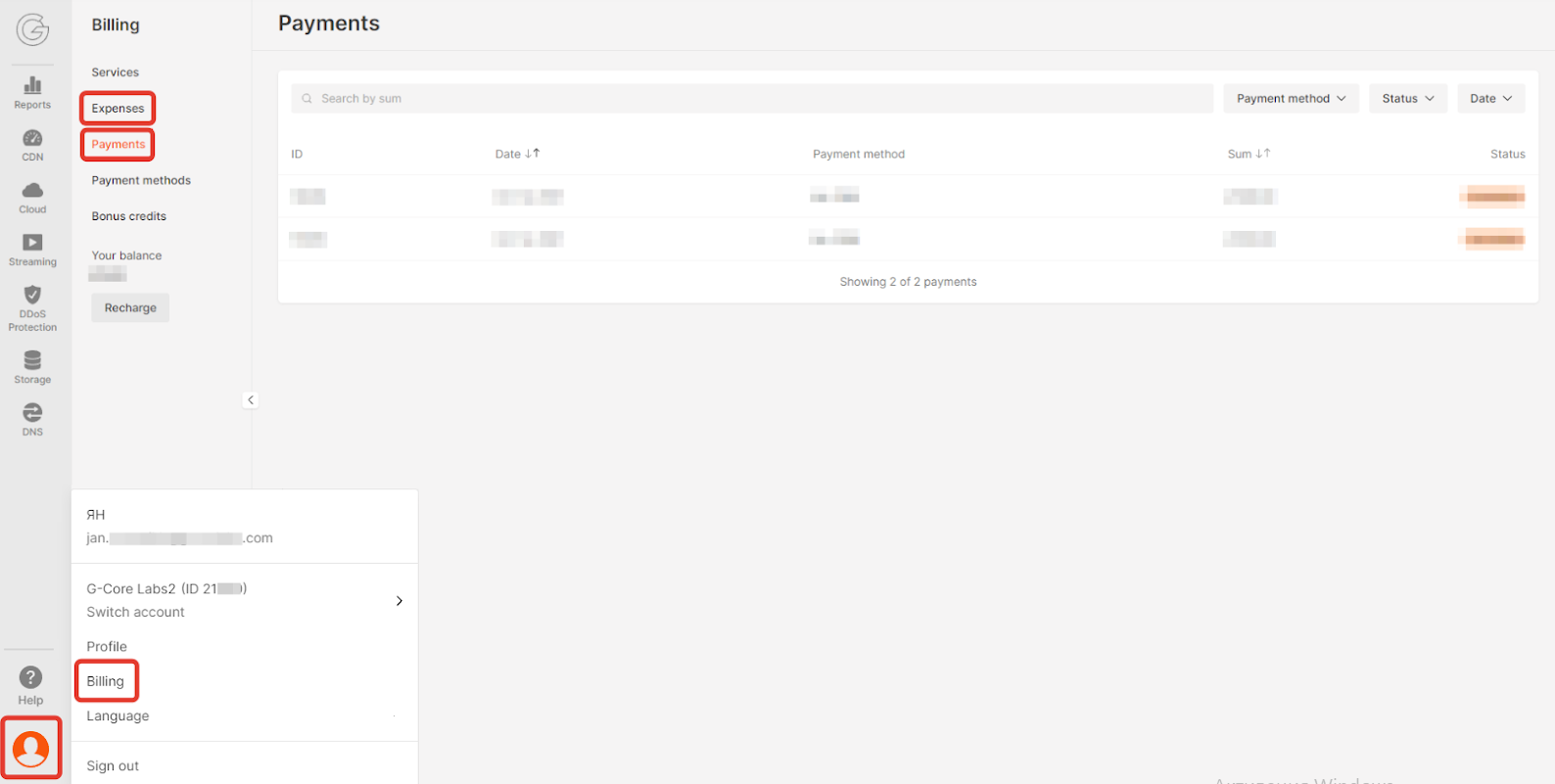 View your charges and payment history