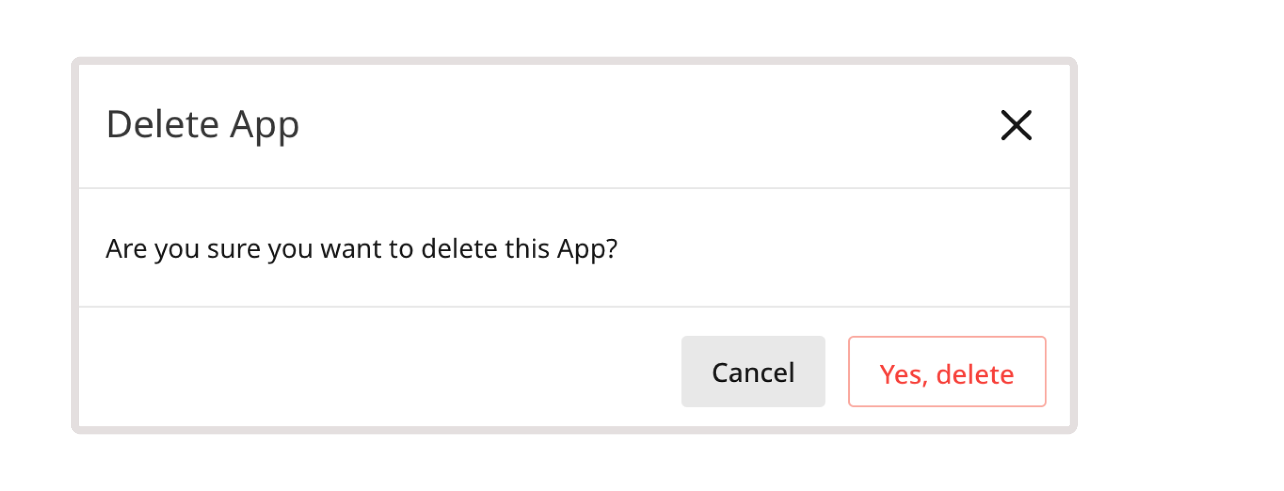 Confirm app deletion dialog