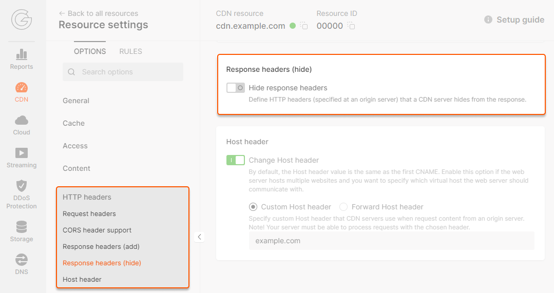 Hide response headers option