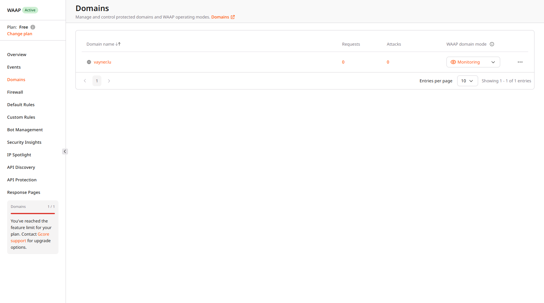 Domains page in the Customer Portal