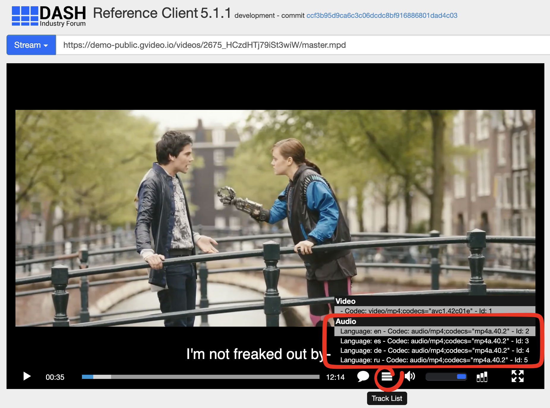 Example of playback in dash.js
