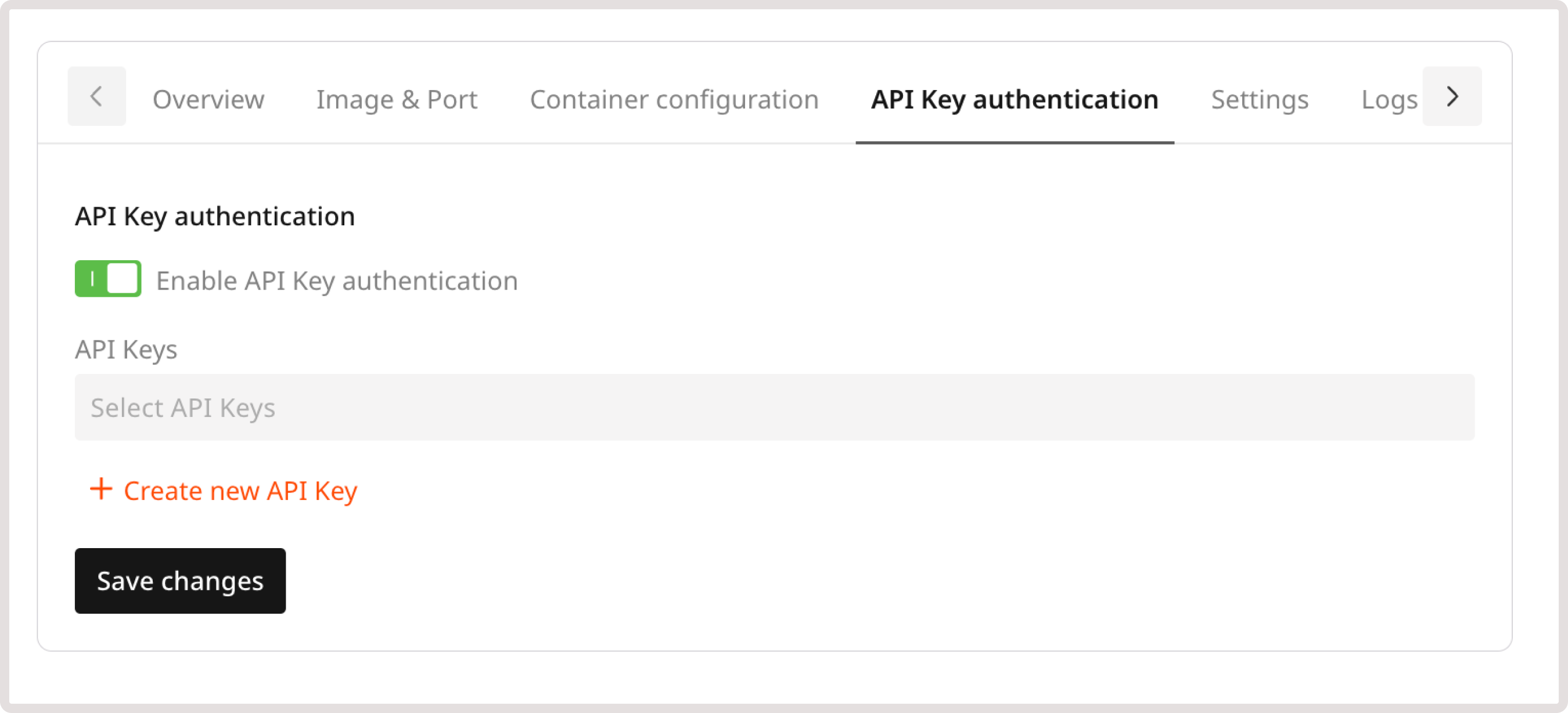 API key authentication tab