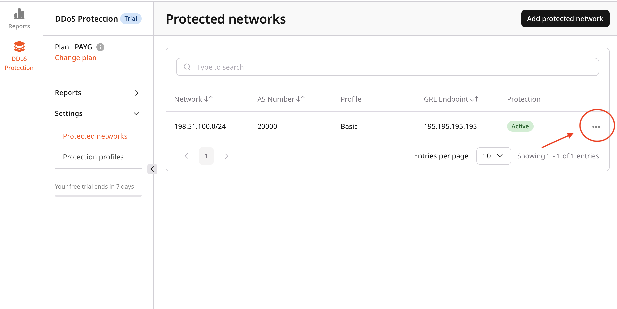 Edit the protected network