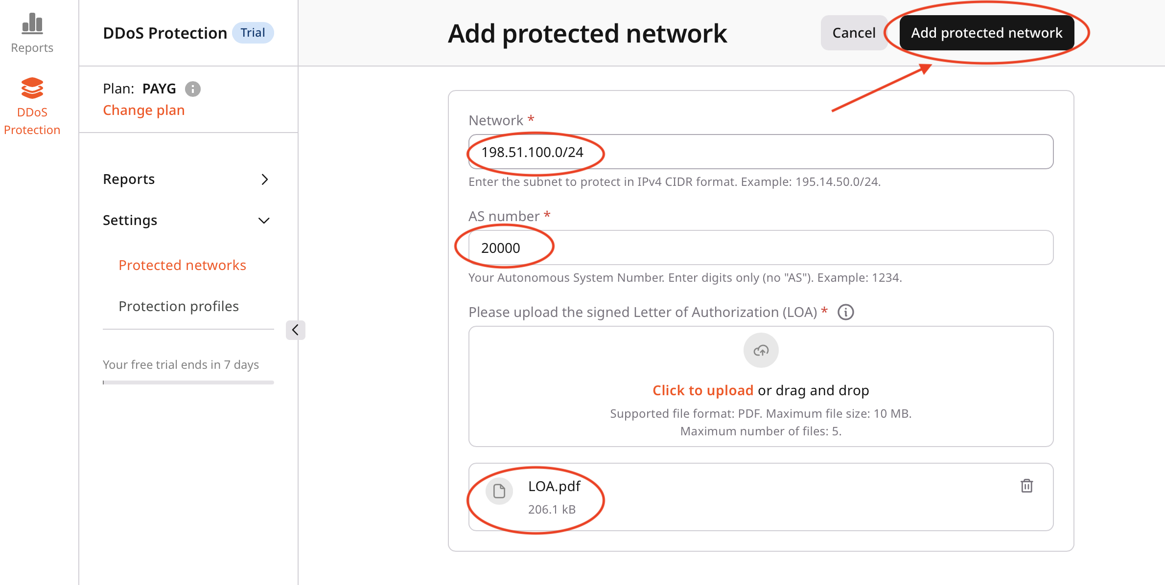 Protected network form