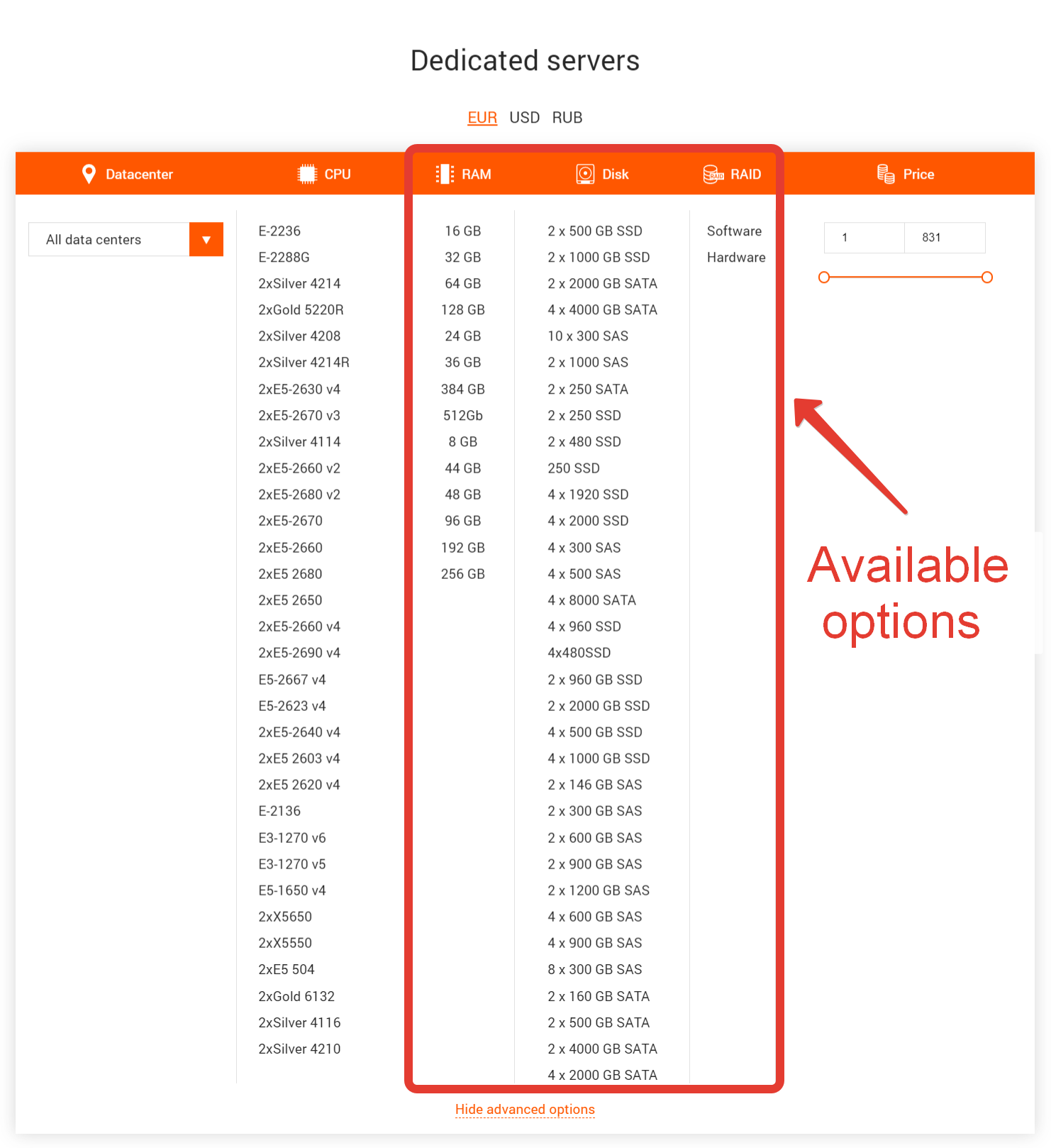 Dedicated Servers section