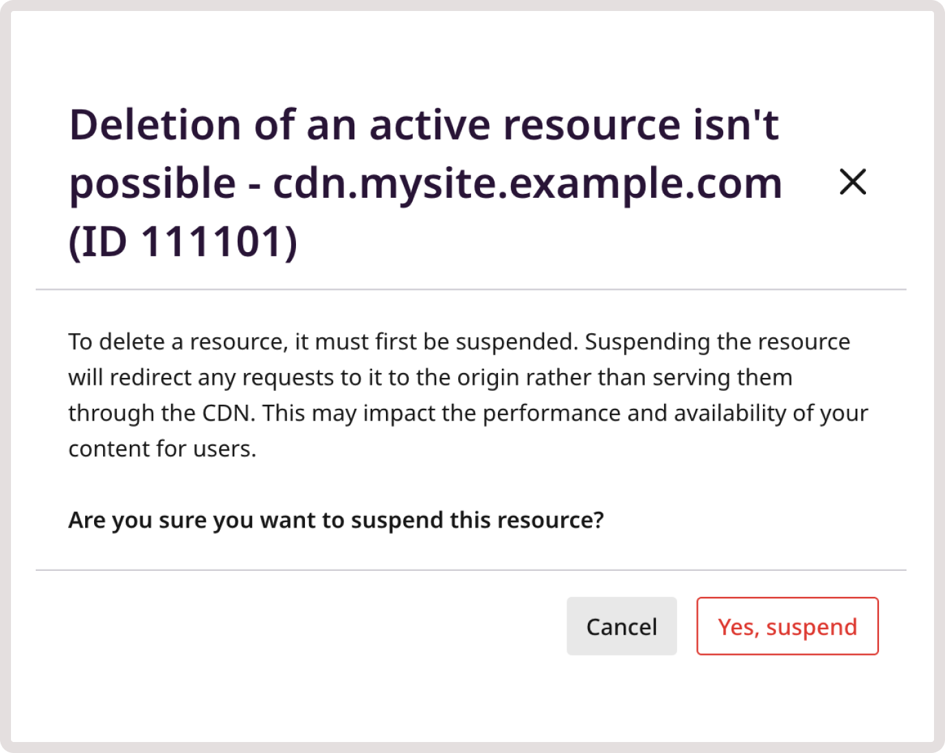 CDN resource deletion confirmation dialog