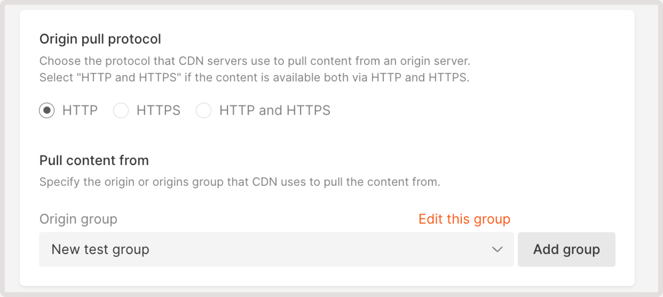 Choose a new origin group in resource settings