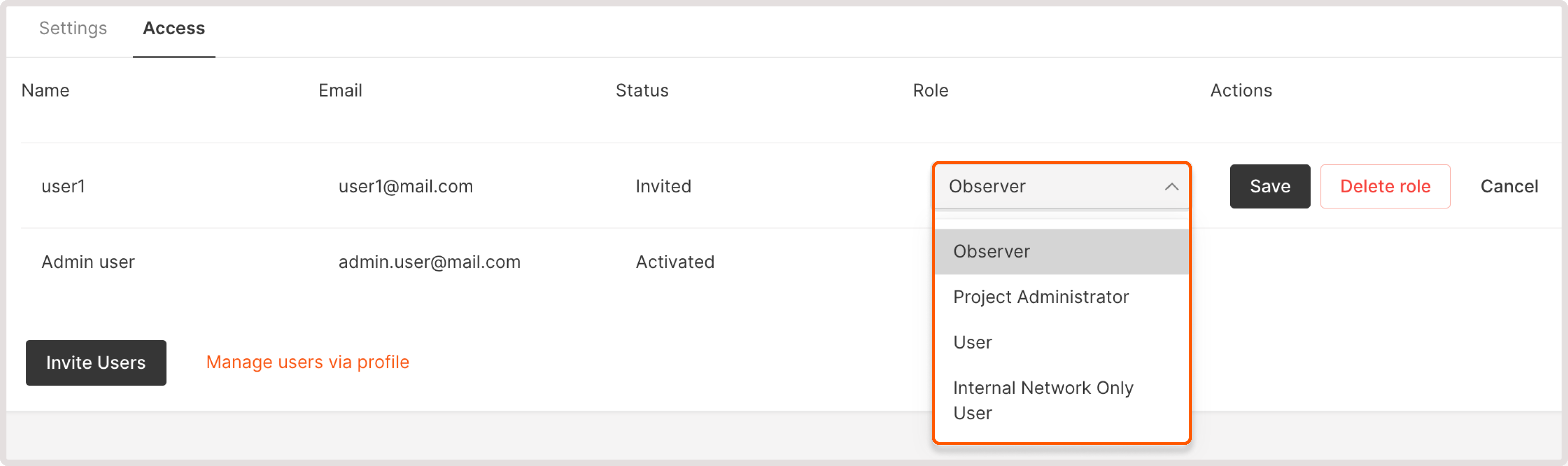 The location of the Role column