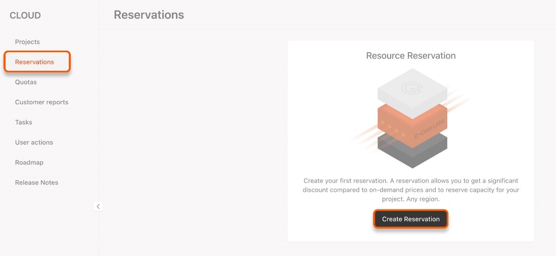 The Reservations section in the menu