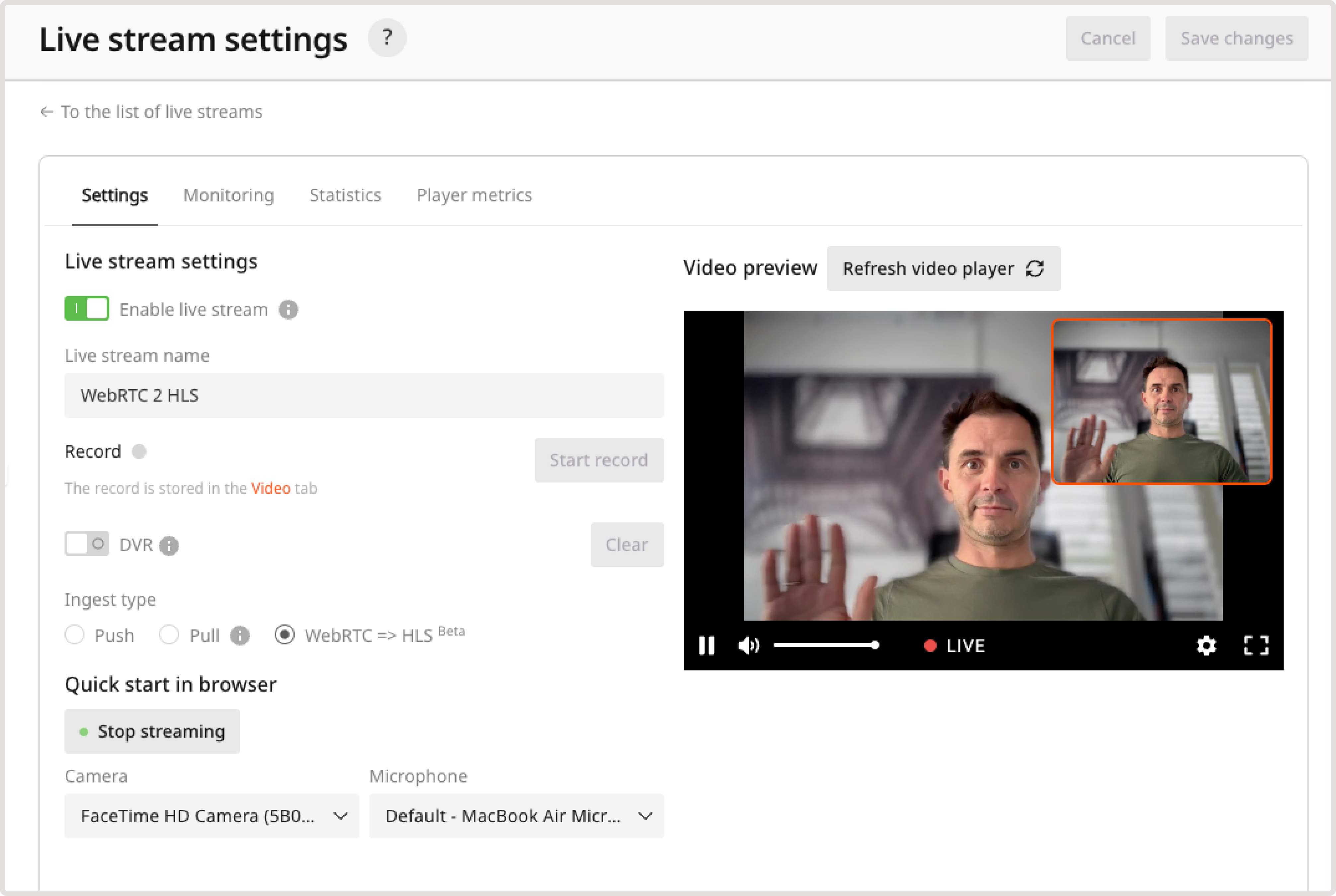 Example of a fully launched stream