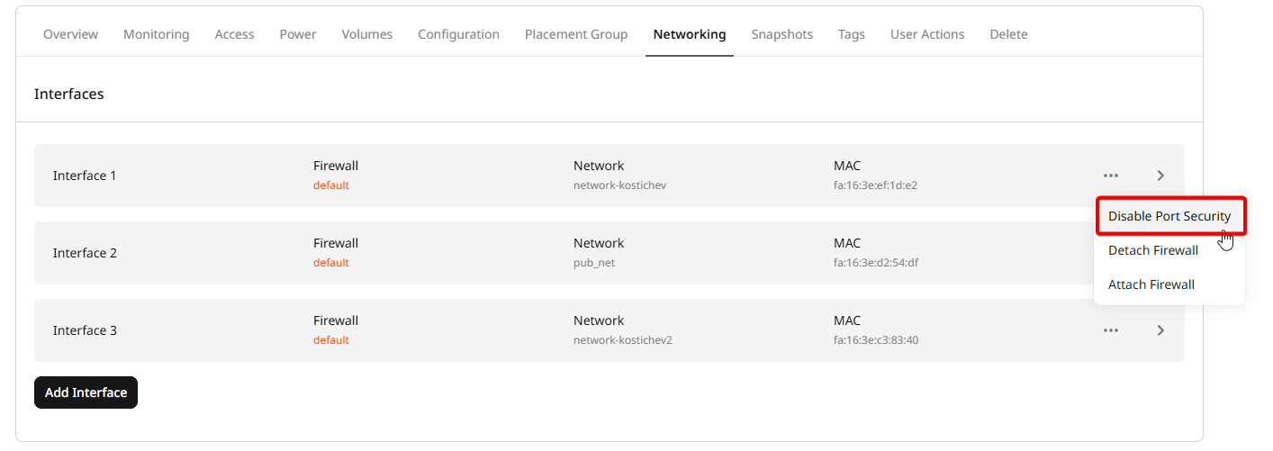 Disable port security