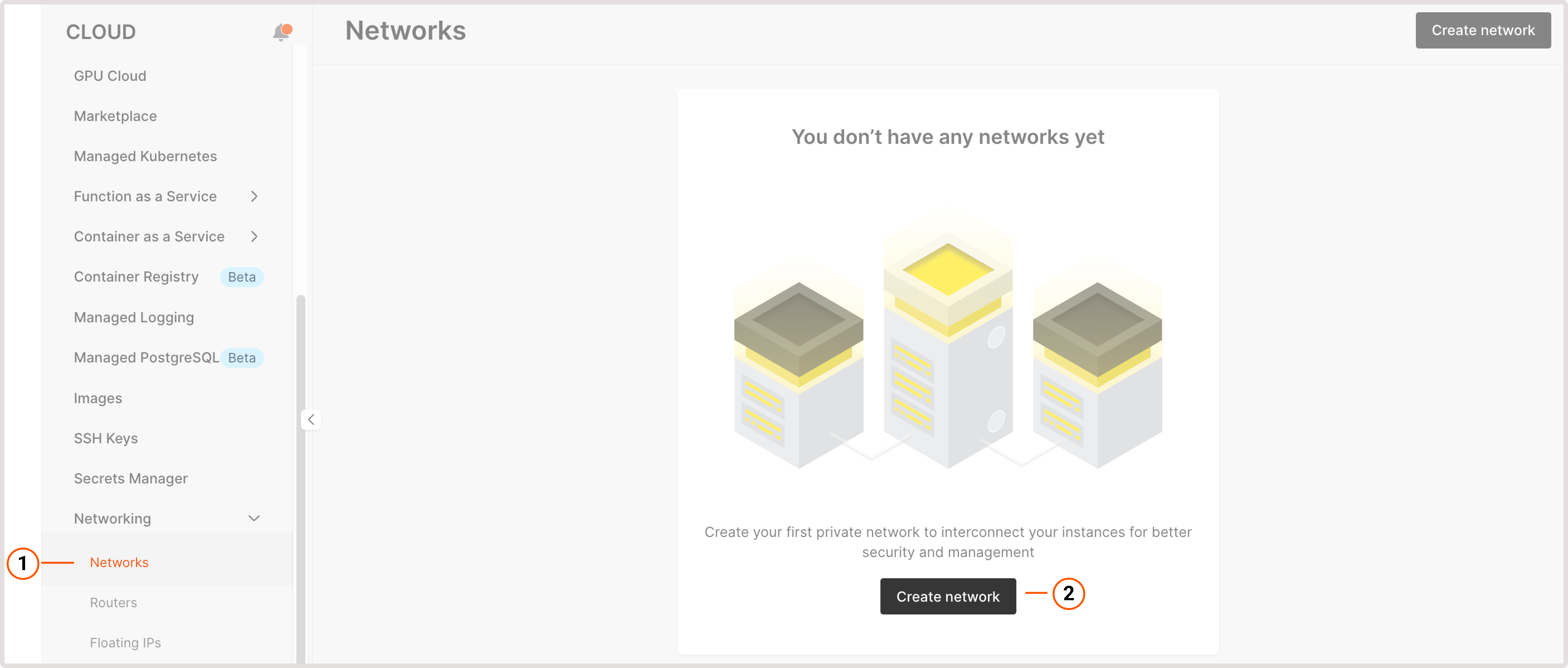 Create network page in the Customer Portal