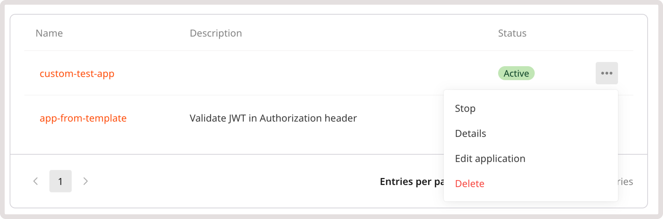 FastEdge app settings with delete
button
