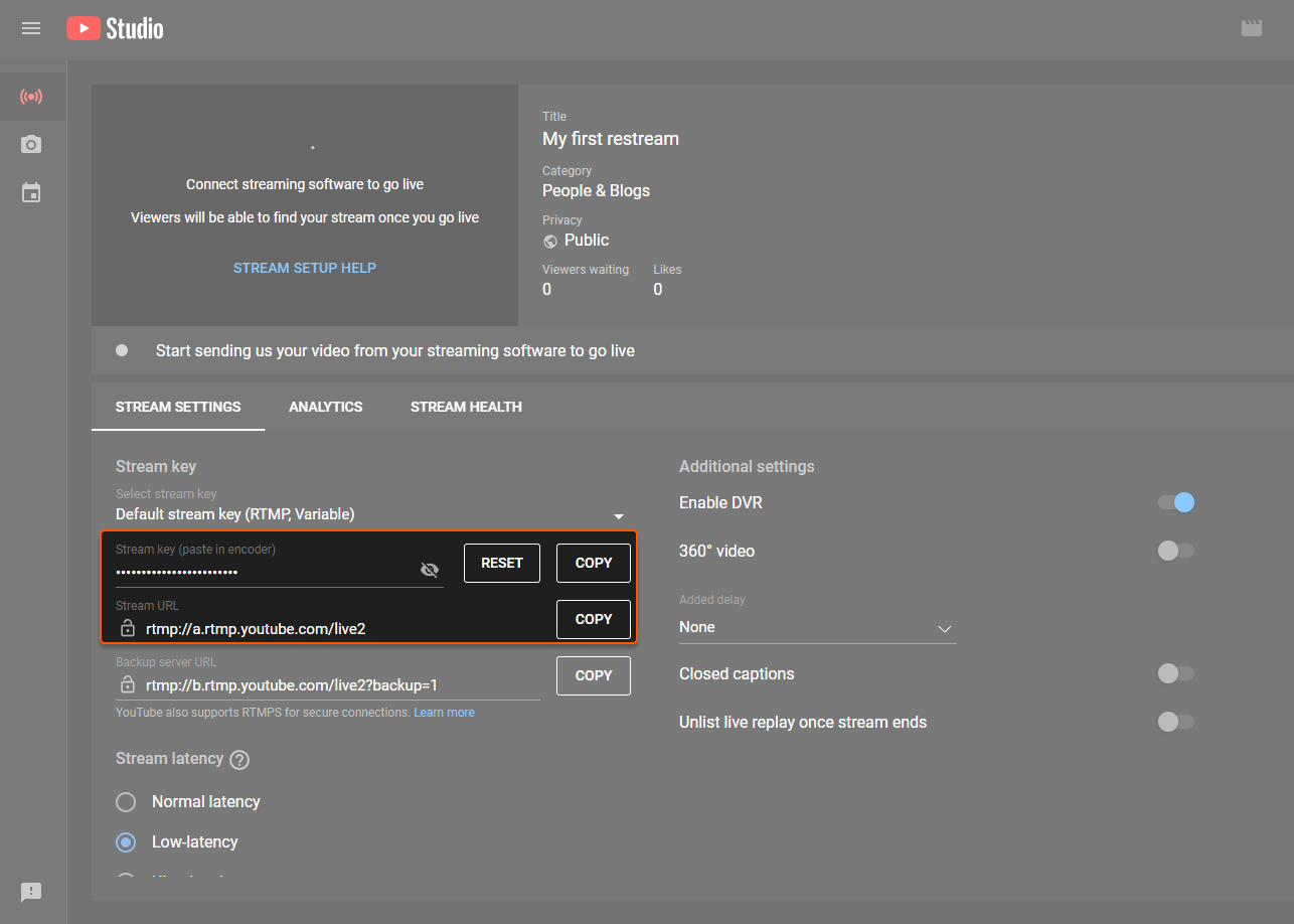 Configure a restream