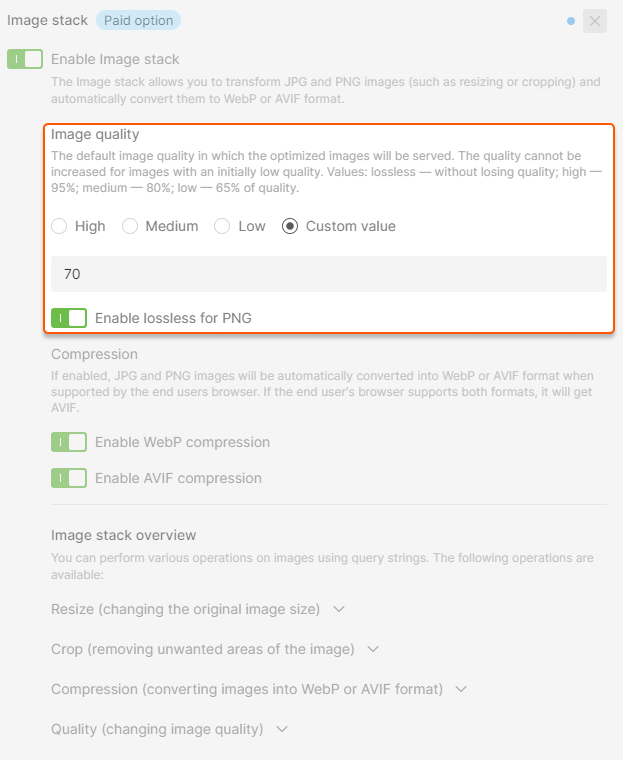 Selection of the built-in presets