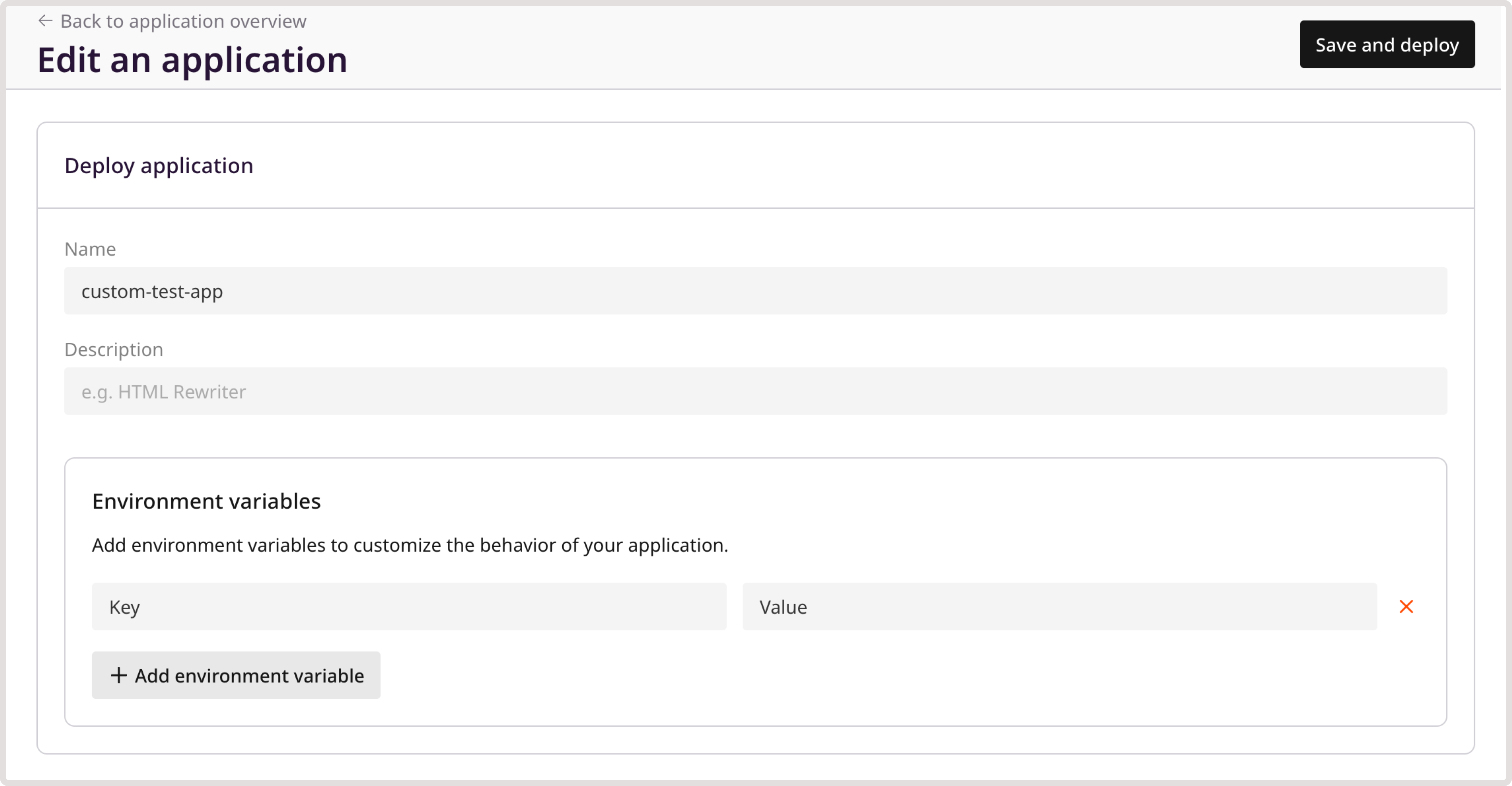 Custom app configuration menu