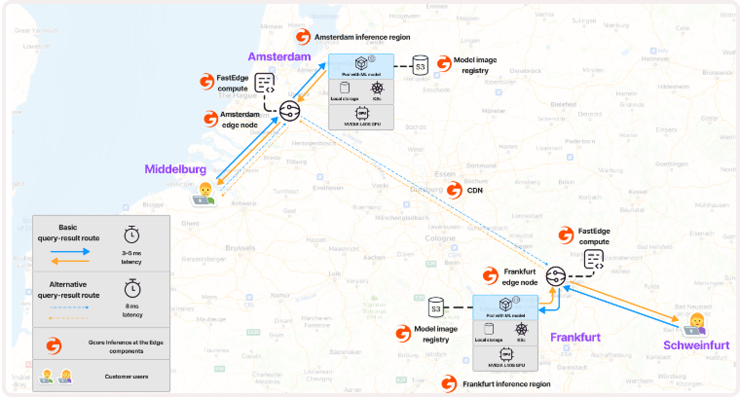 Map depicting Smart Routing across locations