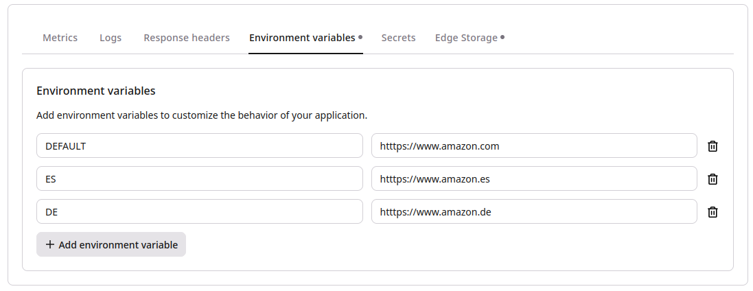 FastEdge applications environment
variables