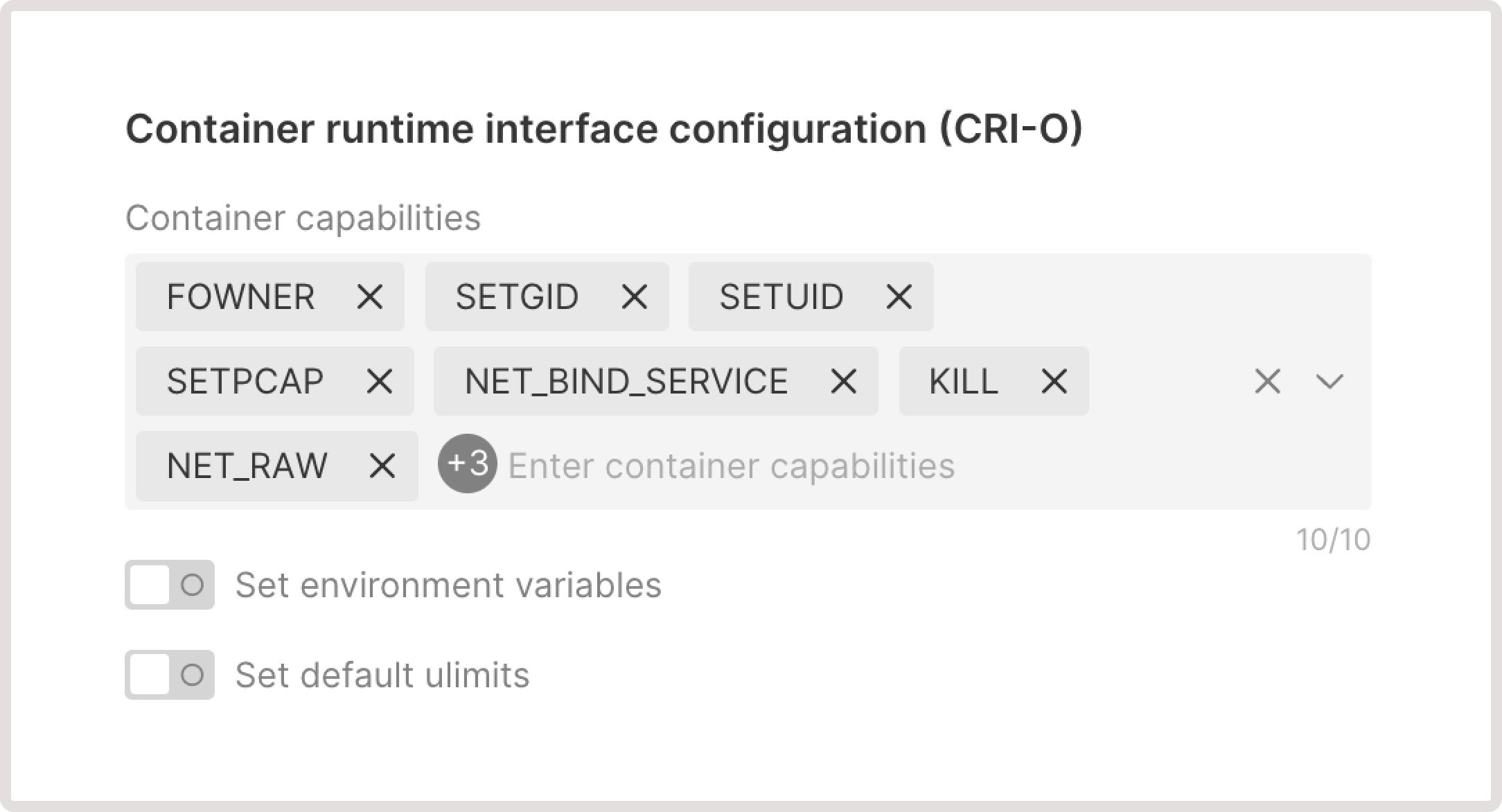 Cri-O configuration in the advanced settings for Kubrnetes cluster
