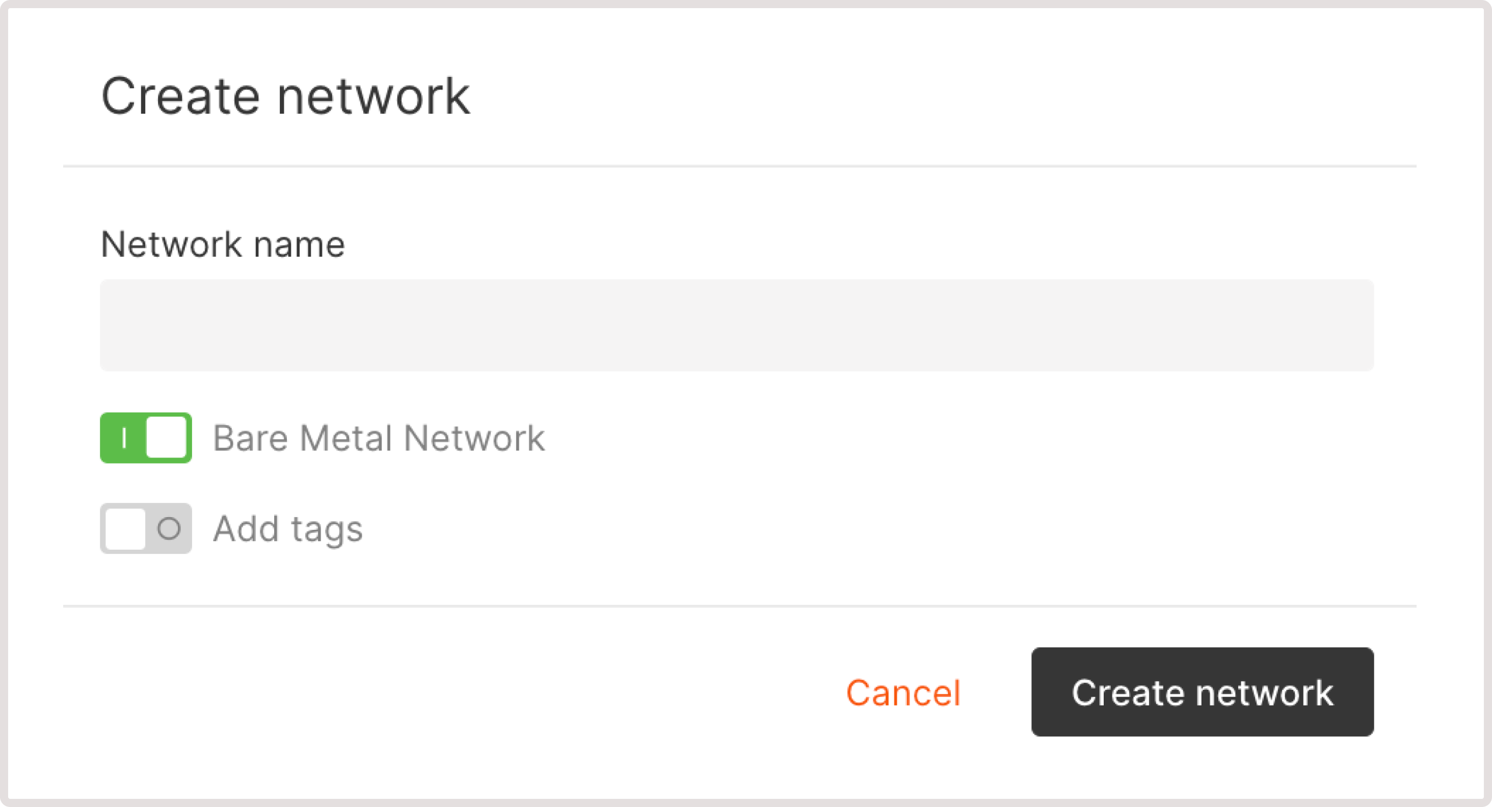 create network dialog
