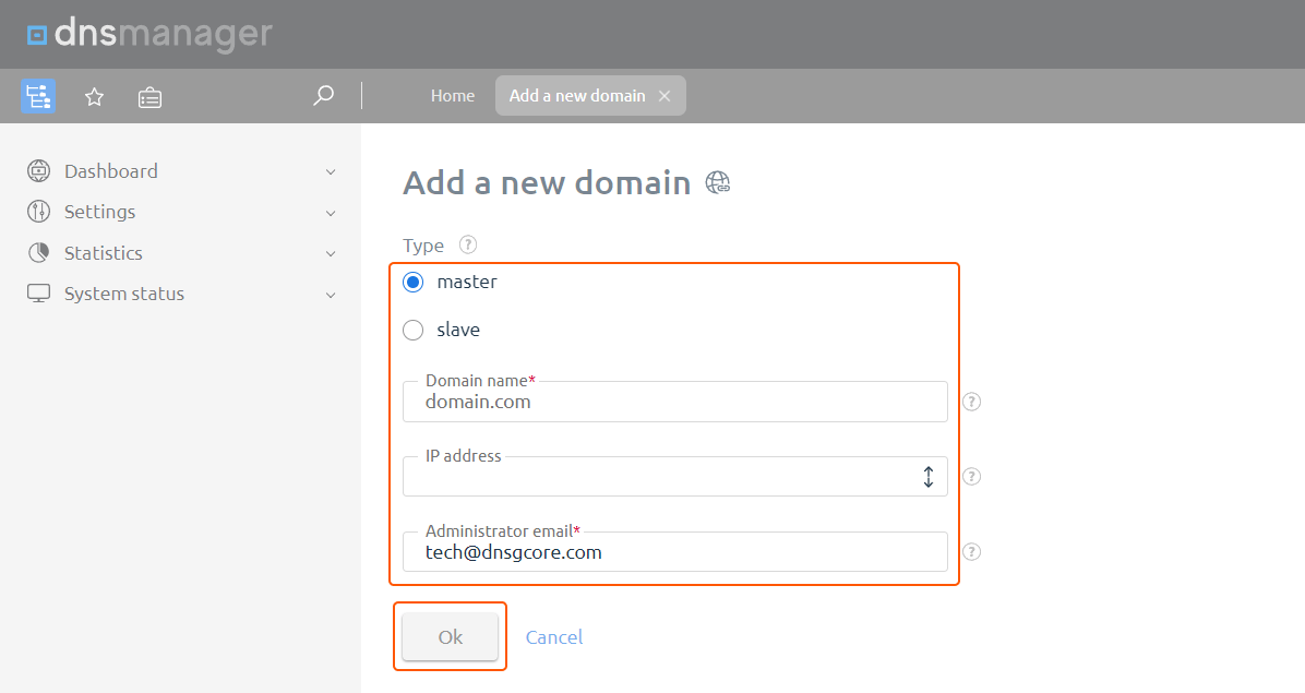 Specify the domain