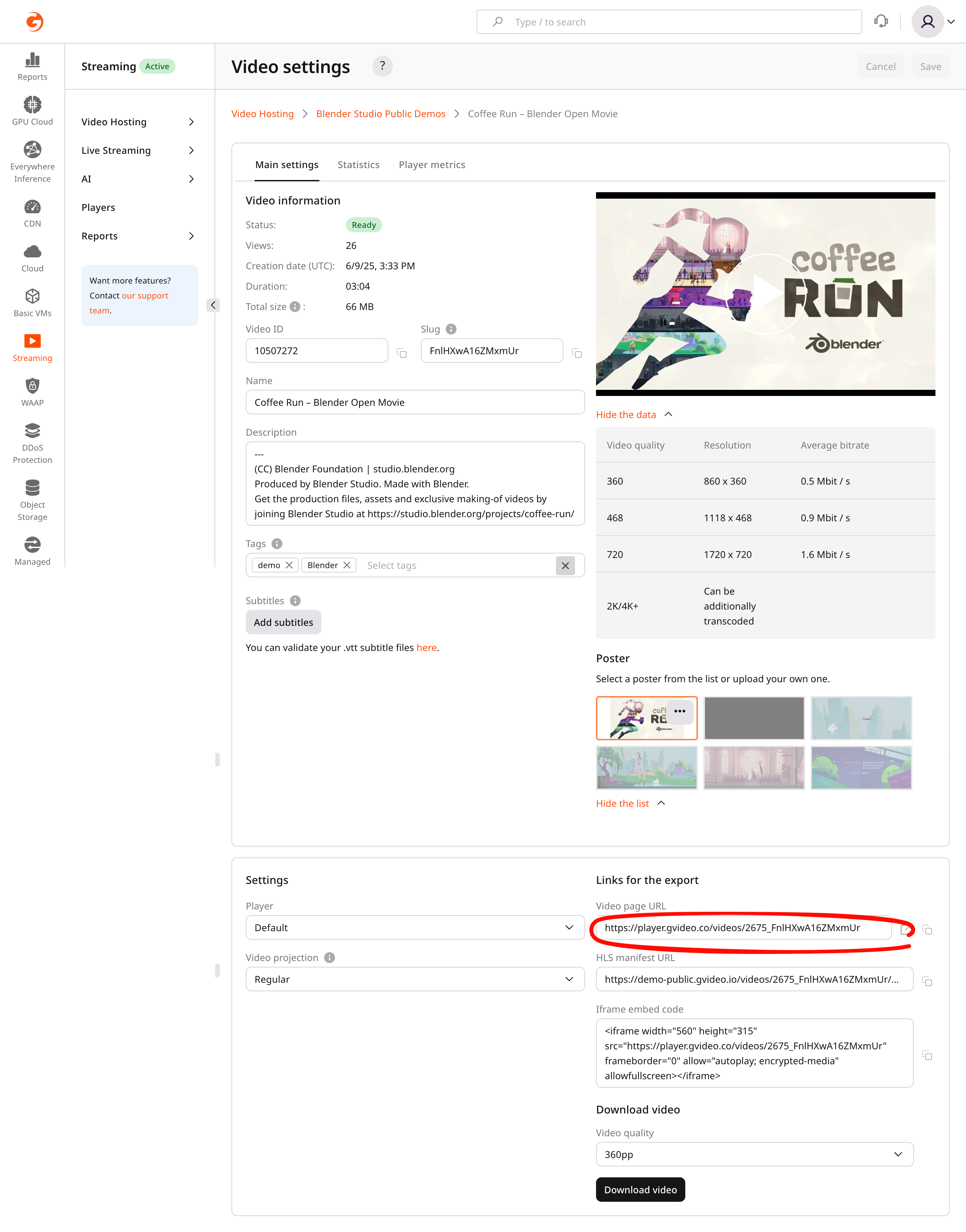 Export tab