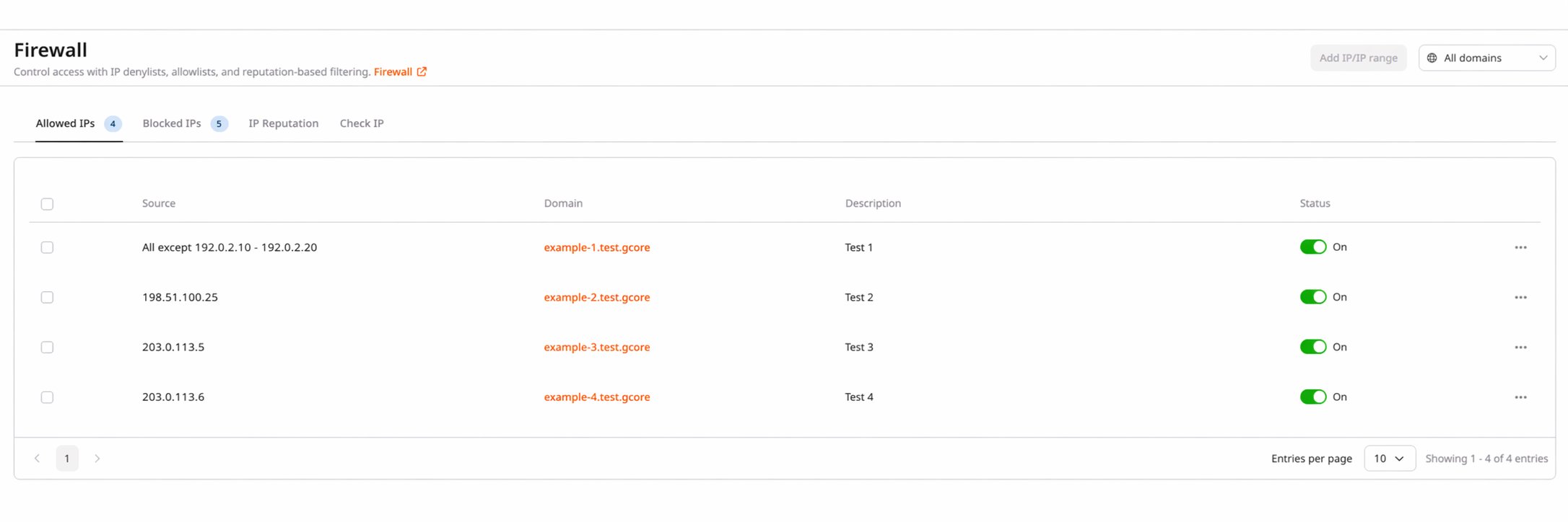 Firewall page in the Customer Portal