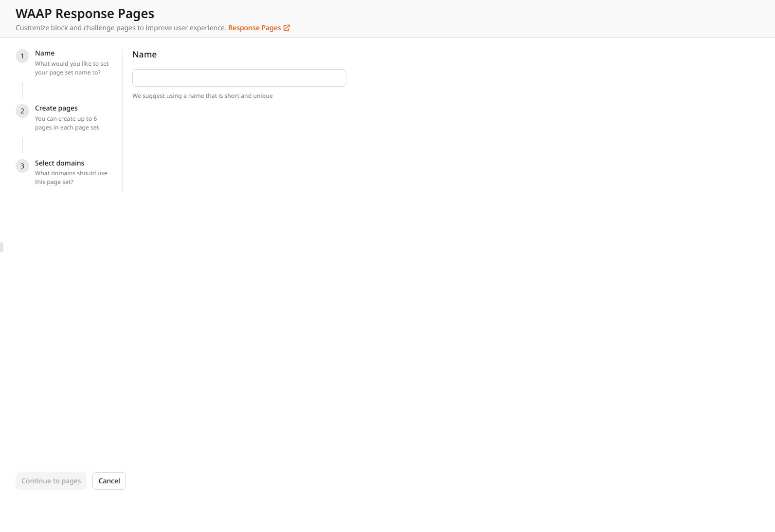 Create response page set dialog