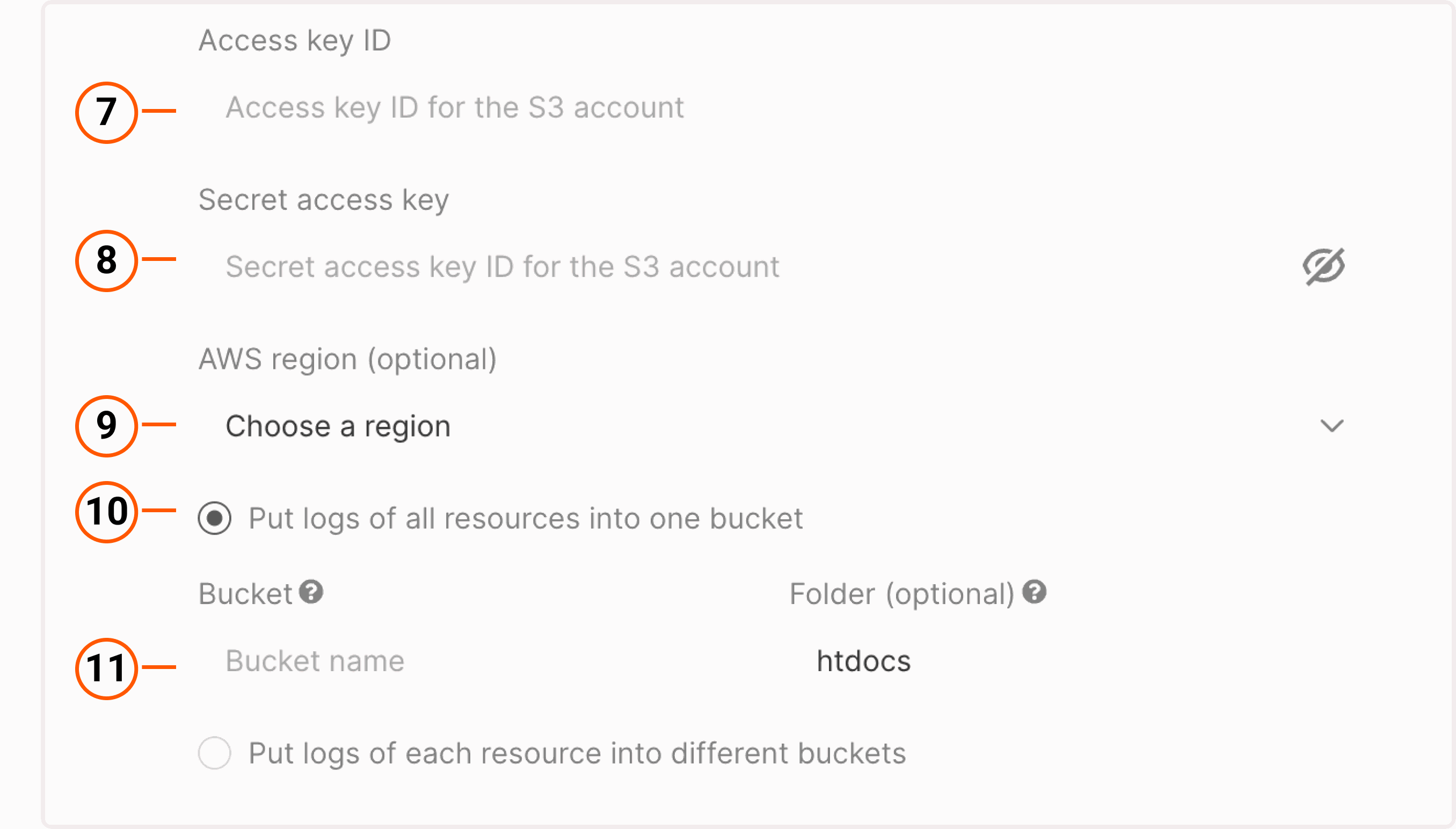 Raw logs settings for Amazon S3