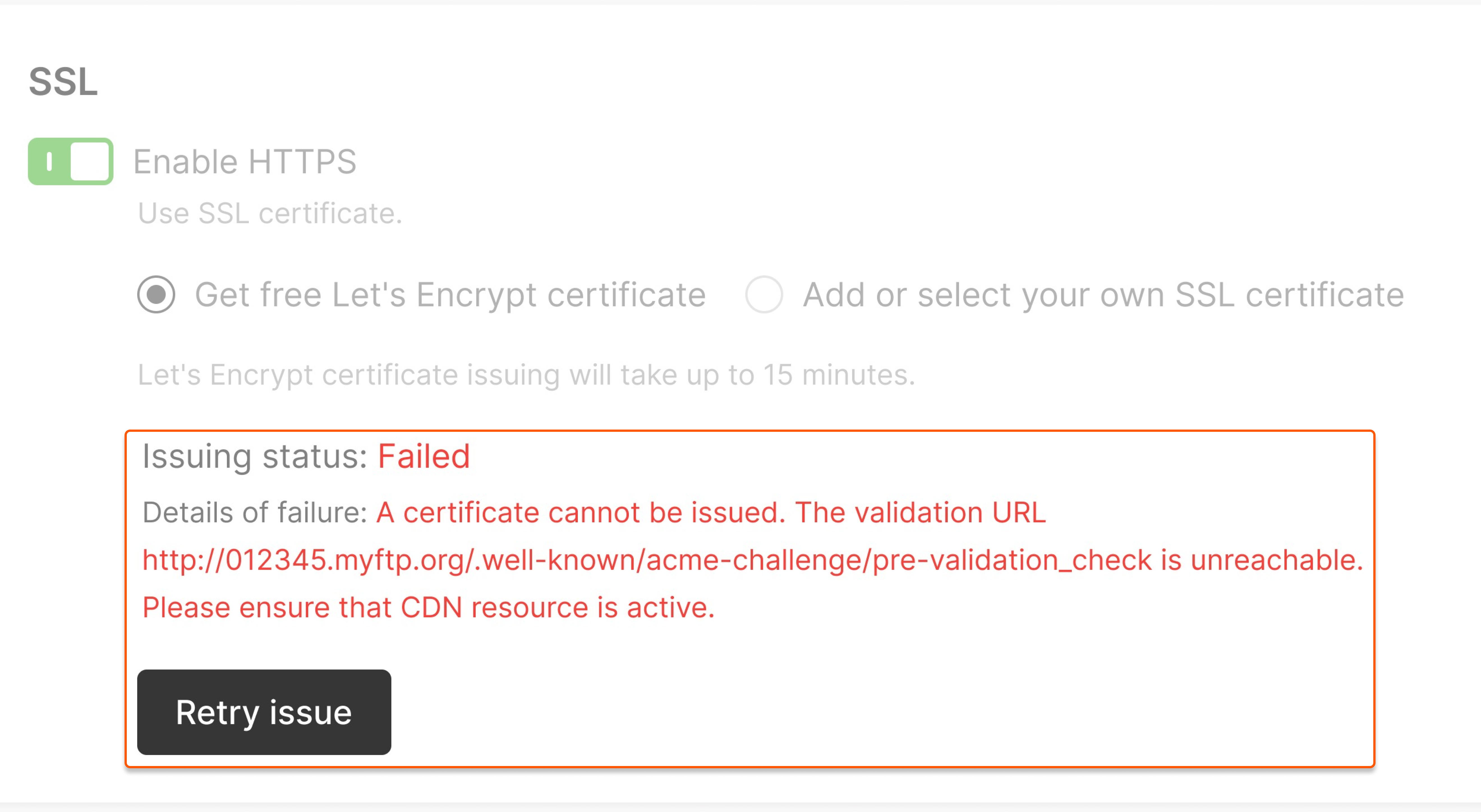 Failed status