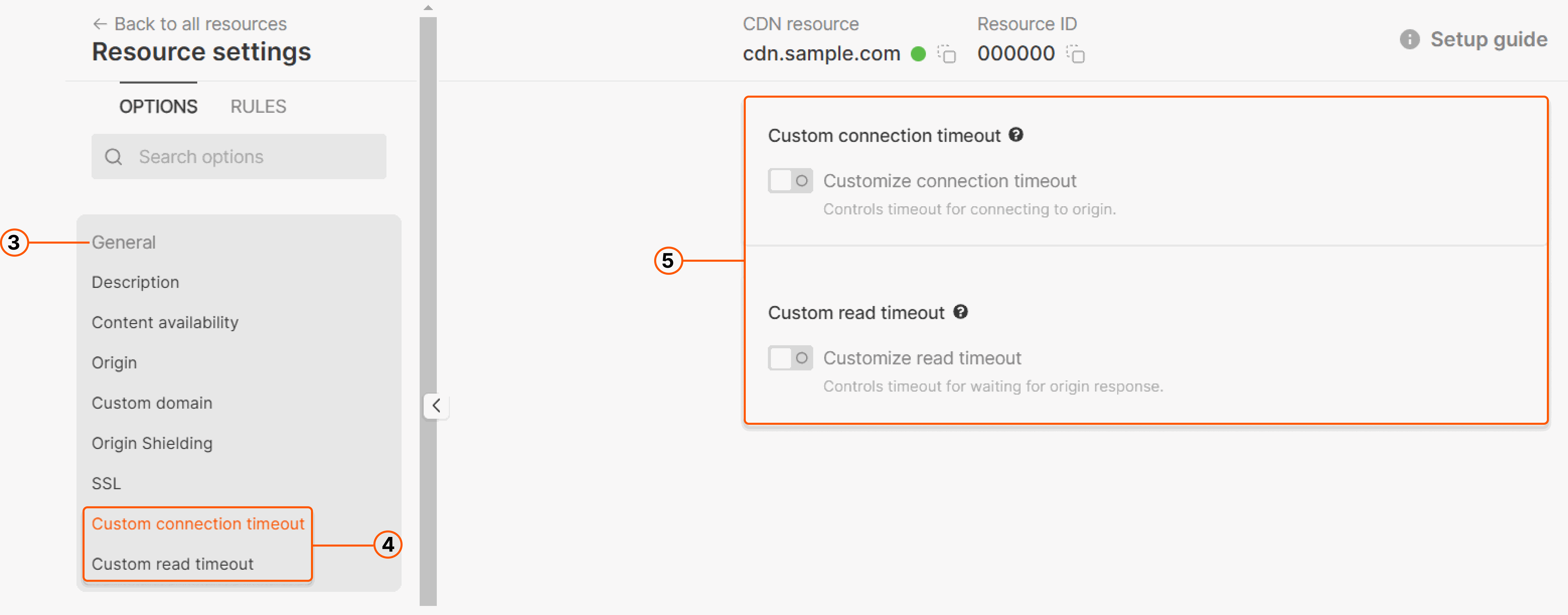Resource settings with custom timeouts section open
