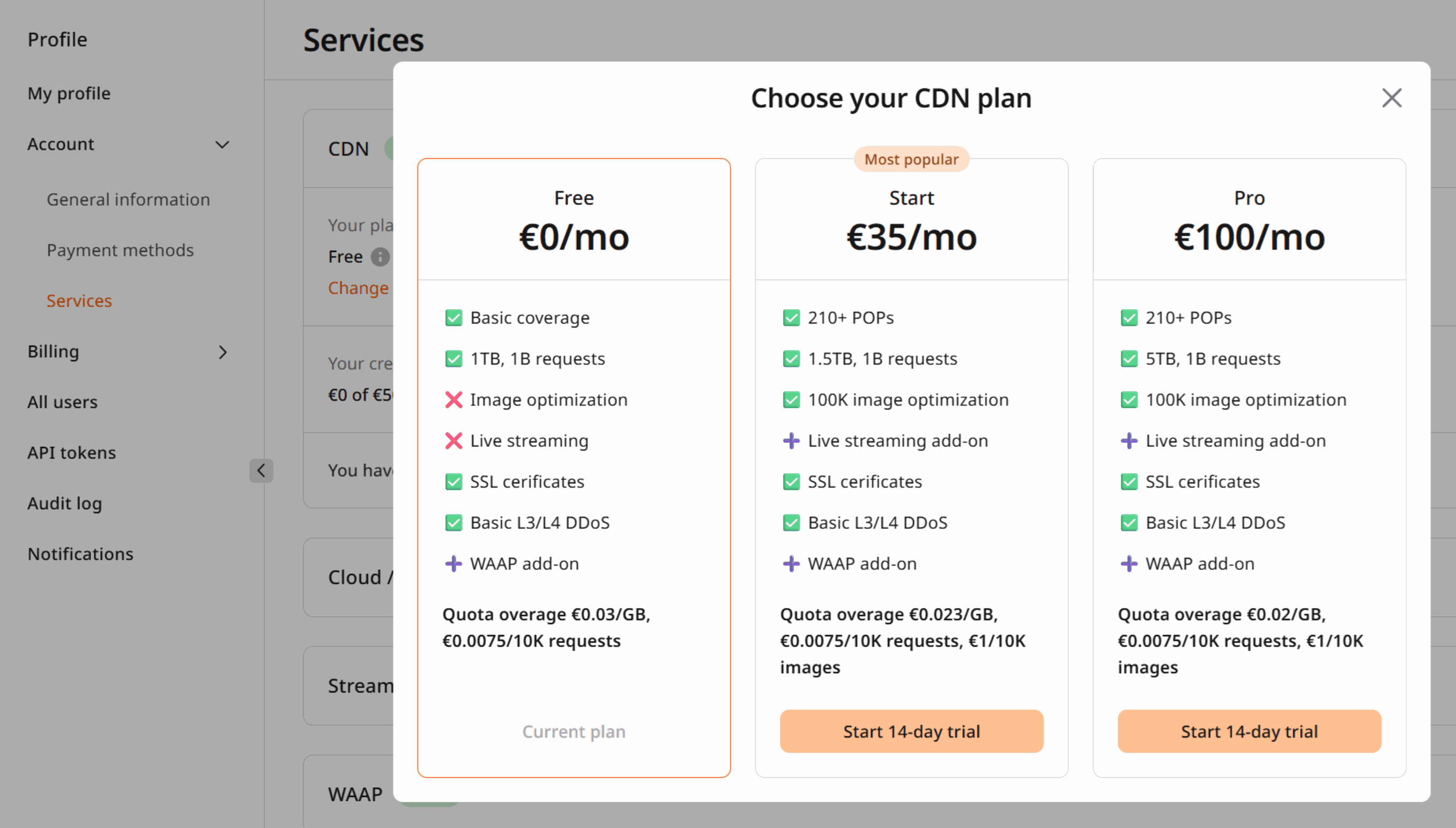 Change CDN plan