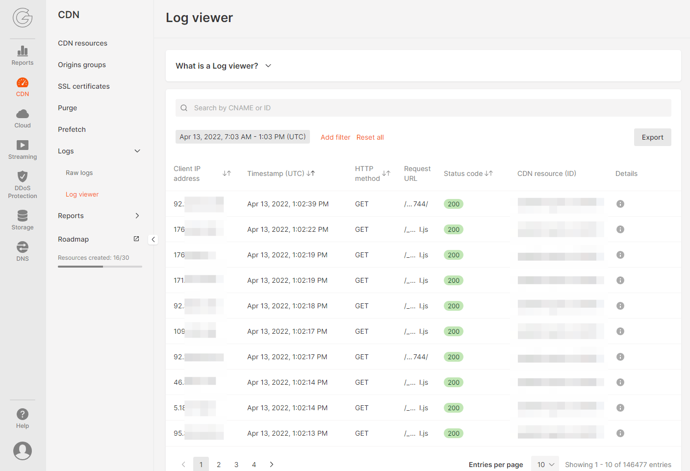 logs in the Gcore Customer Portal
