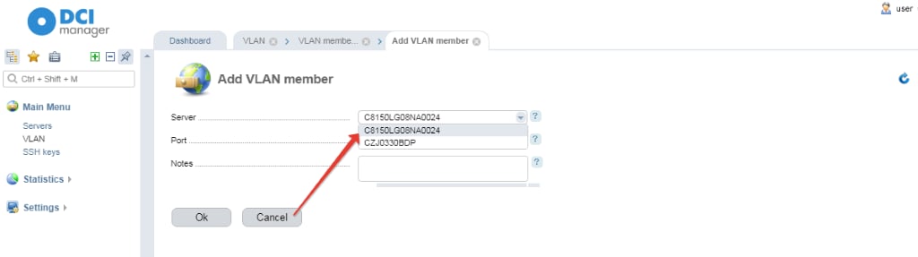 Choose a server you need to add in a drop-down list.