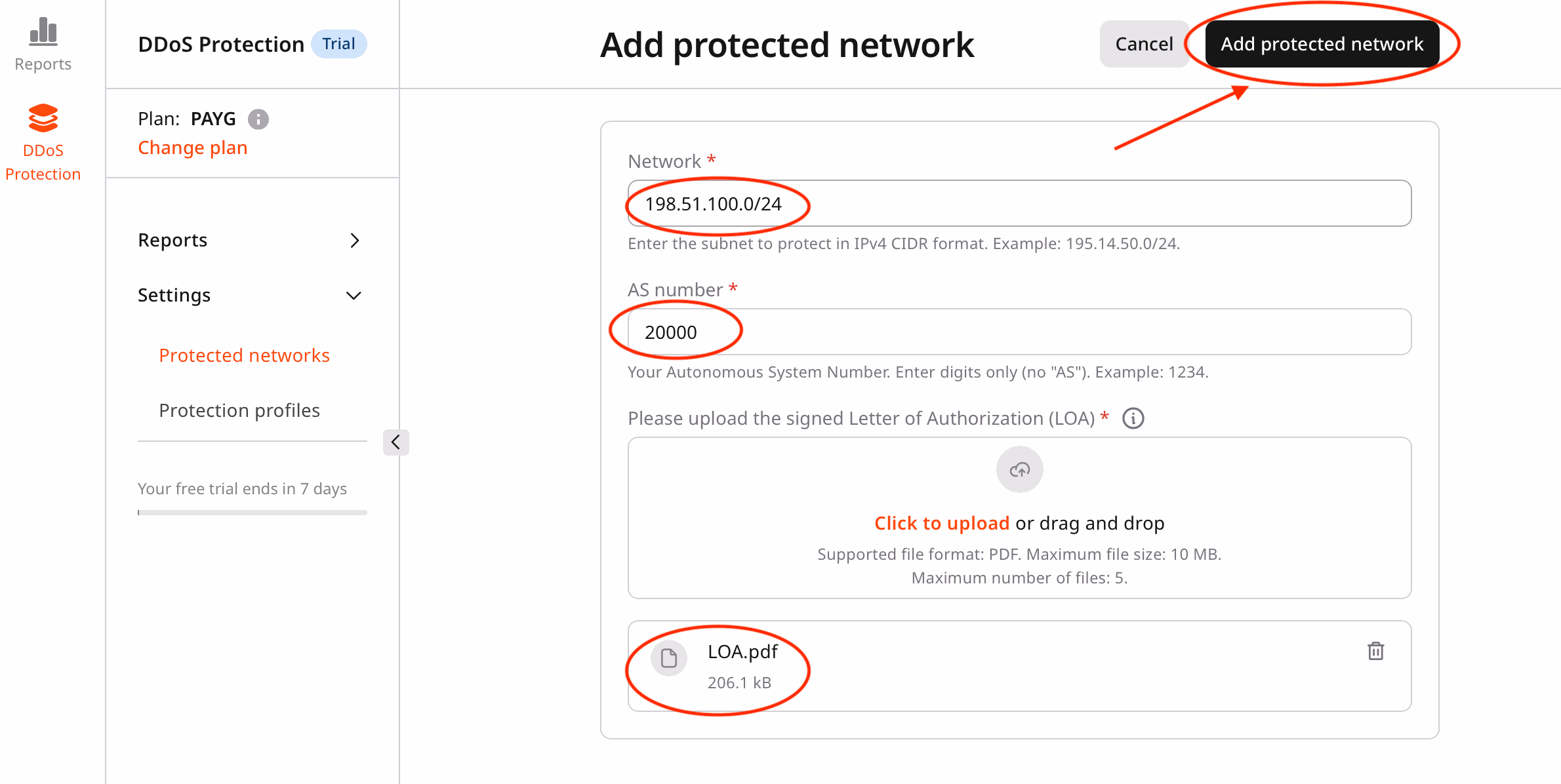 Protected network form