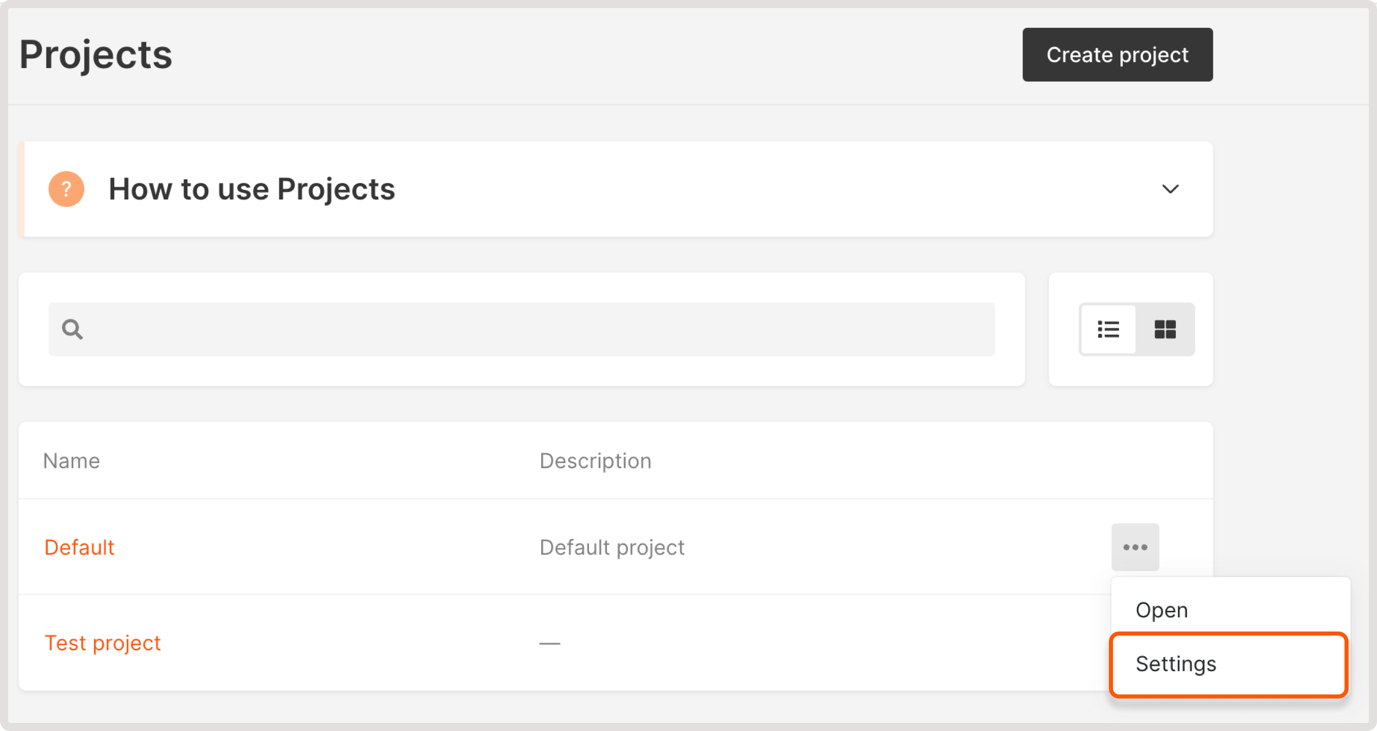 Project settings