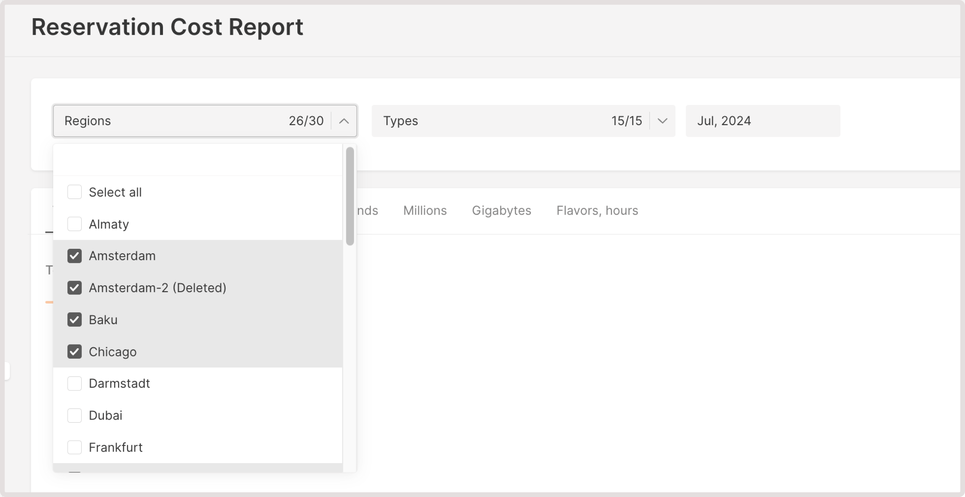 Projects dropdown