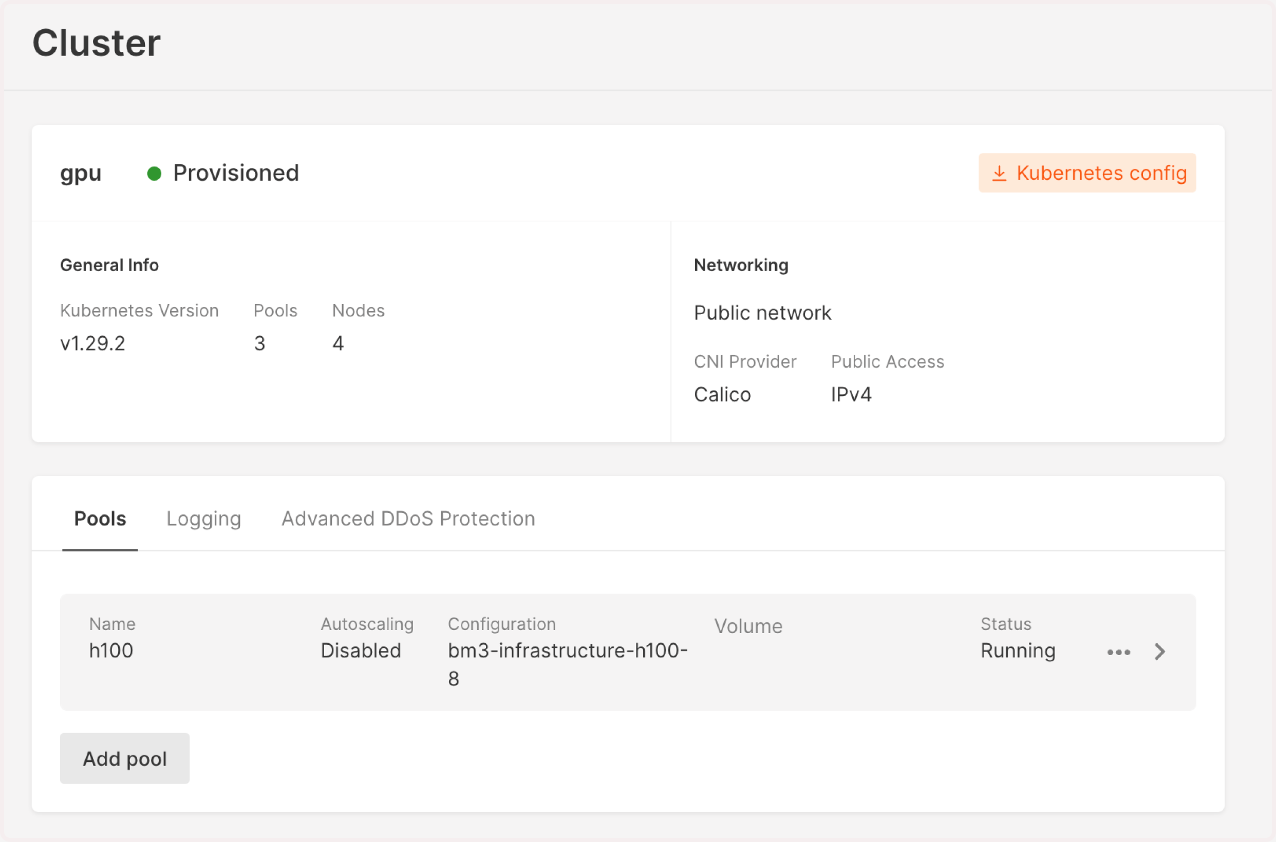 Kubernetes cluster overview page