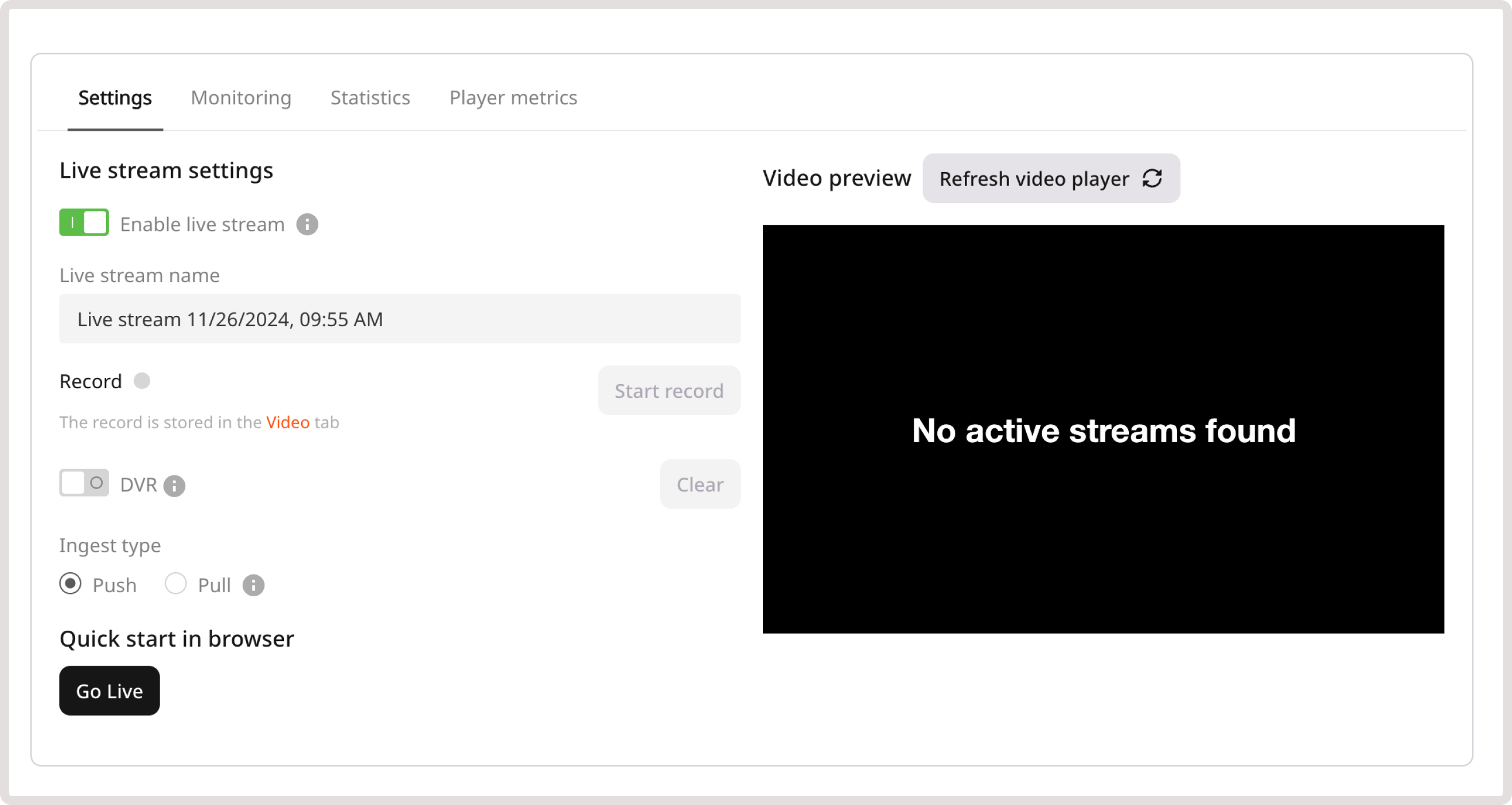 Live stream page