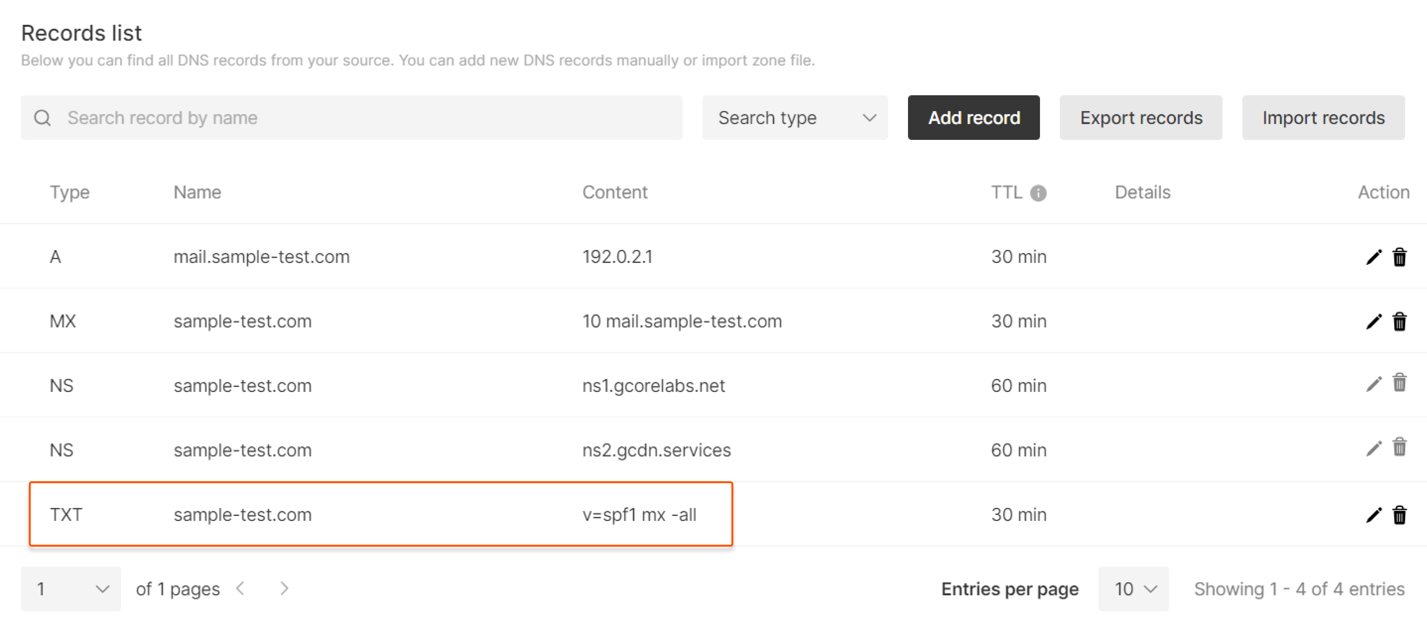Adding a TXT record