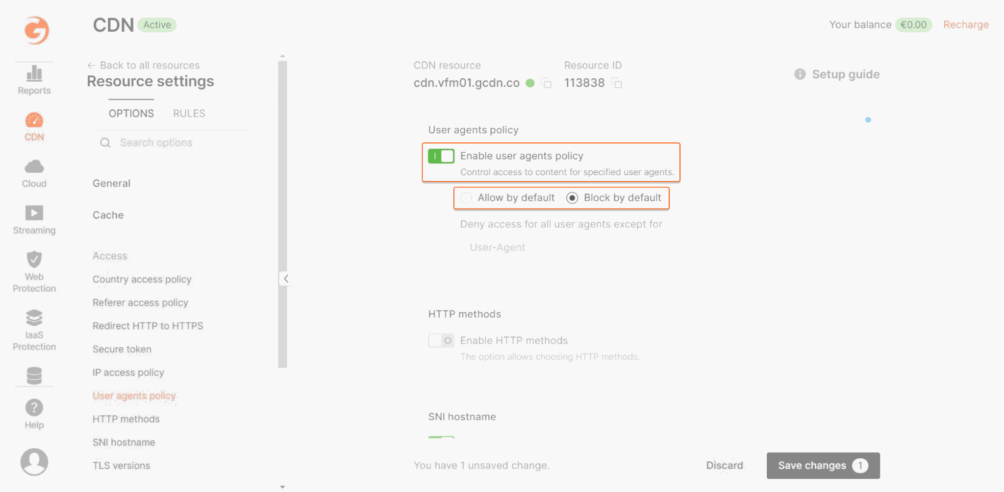 Enable user agents policy