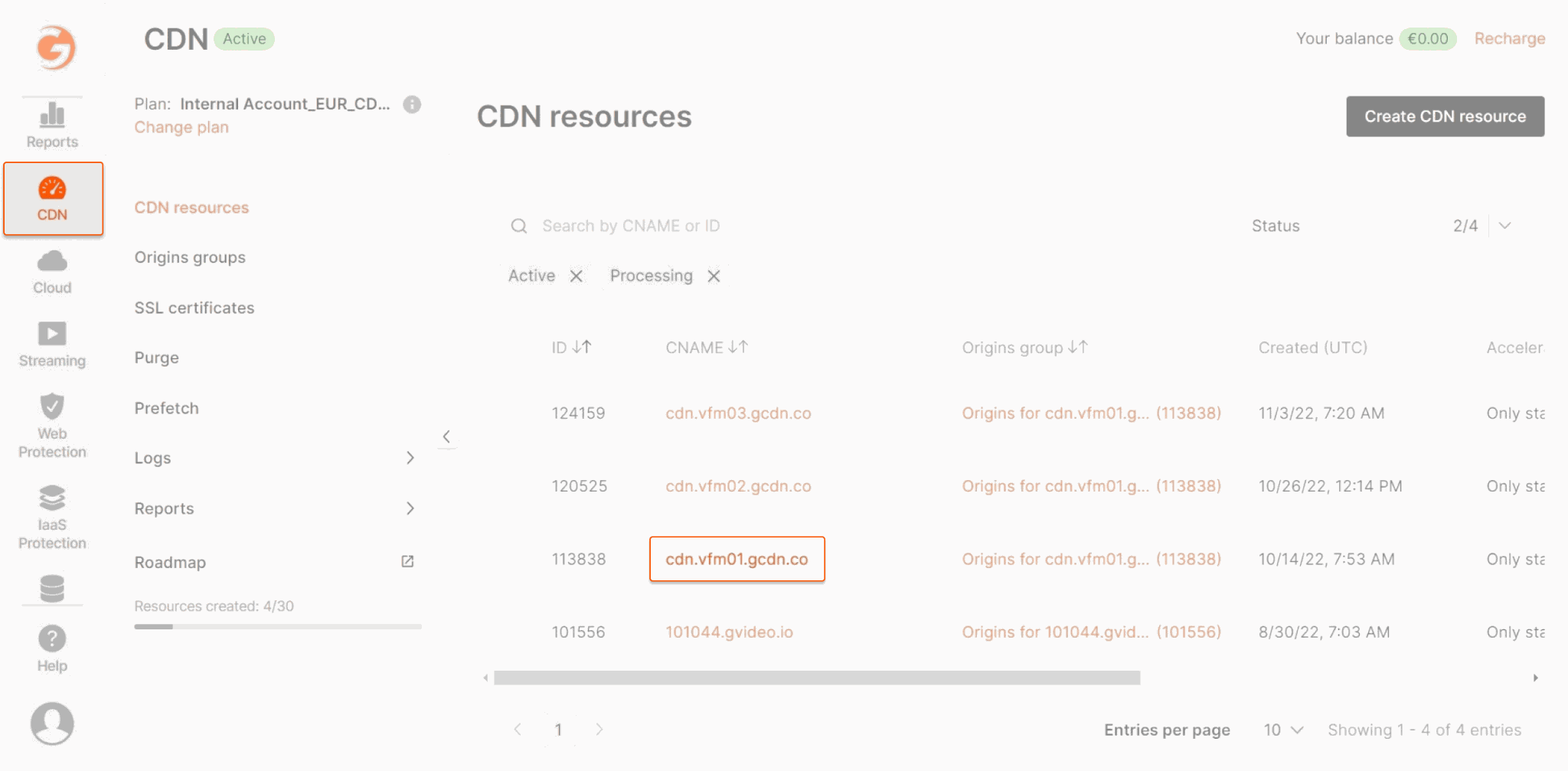 Set via the Gcore Customer Portal