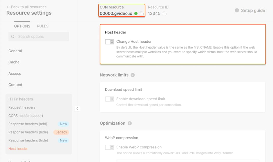 How to disable the Change Host header option