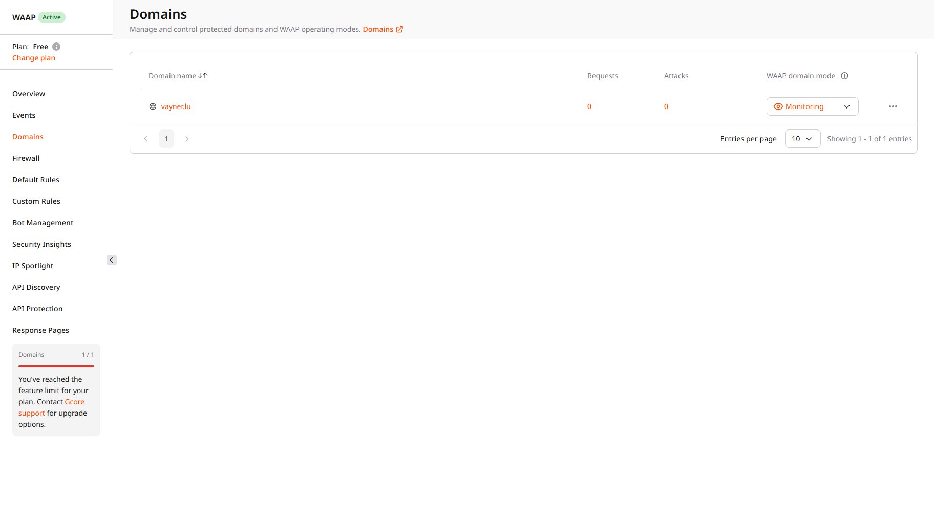 Domains page in the Customer Portal