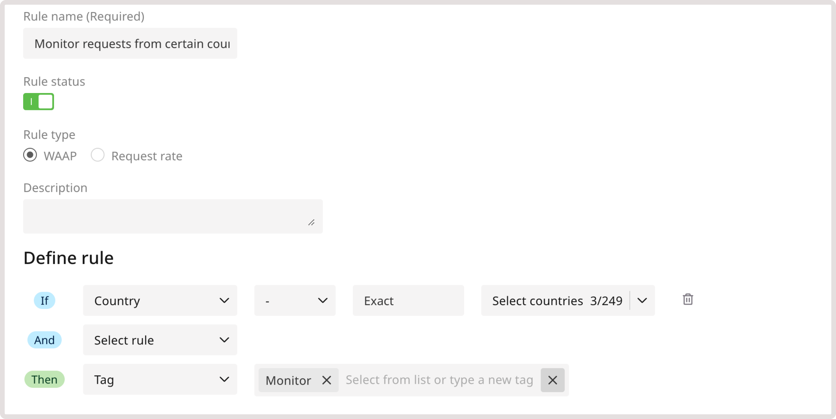 A custom rule for tagging requests from certain countries
